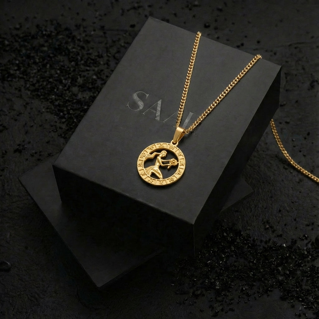 18 K Gold Plated Virgo Zodiac Pendant and Chain