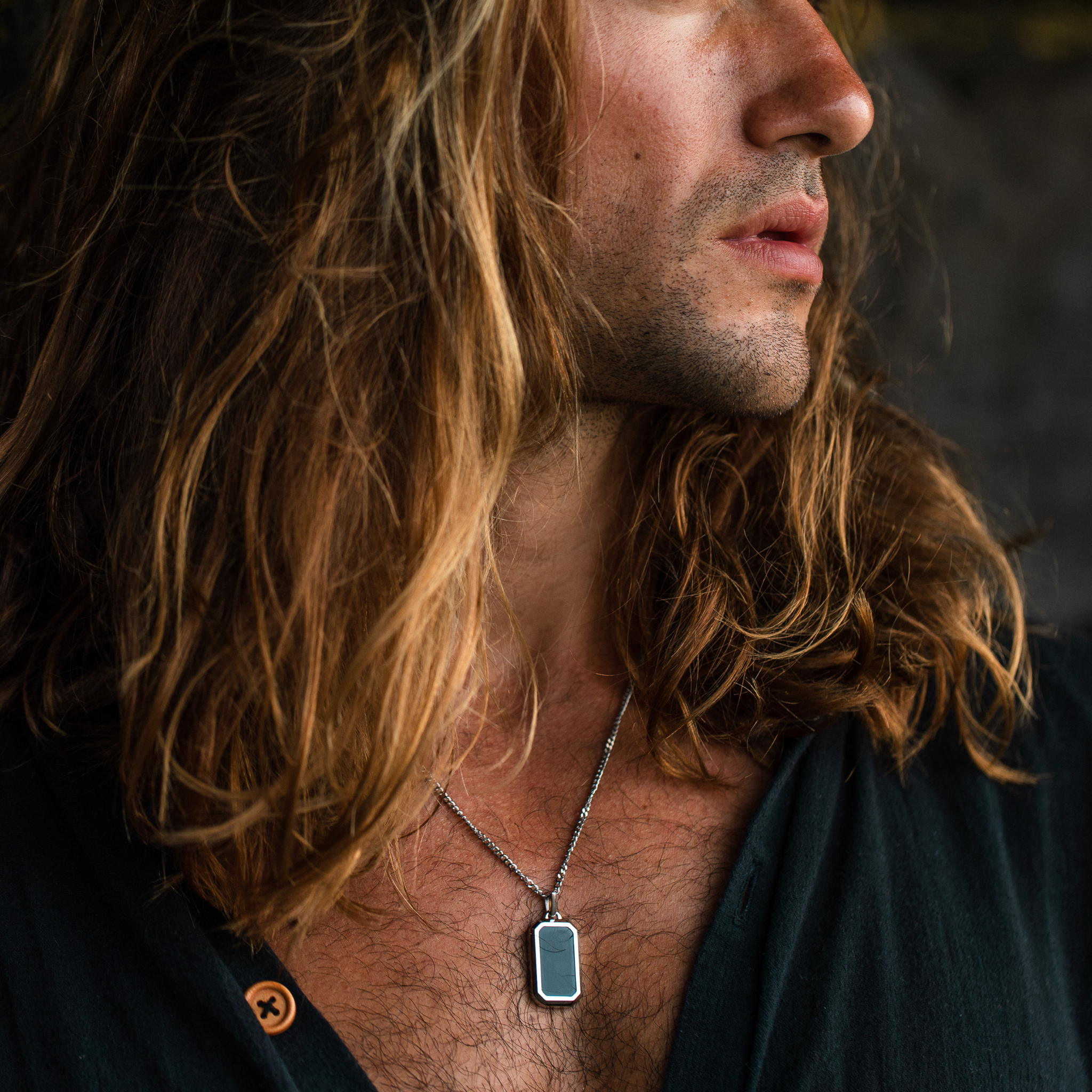 Stainless steel and Natural Agate Crystal Pendant Chain Necklace