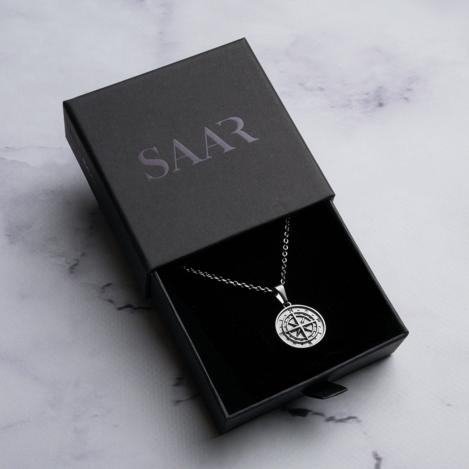 Stainless Steel Compass Pendant and Chain for Men