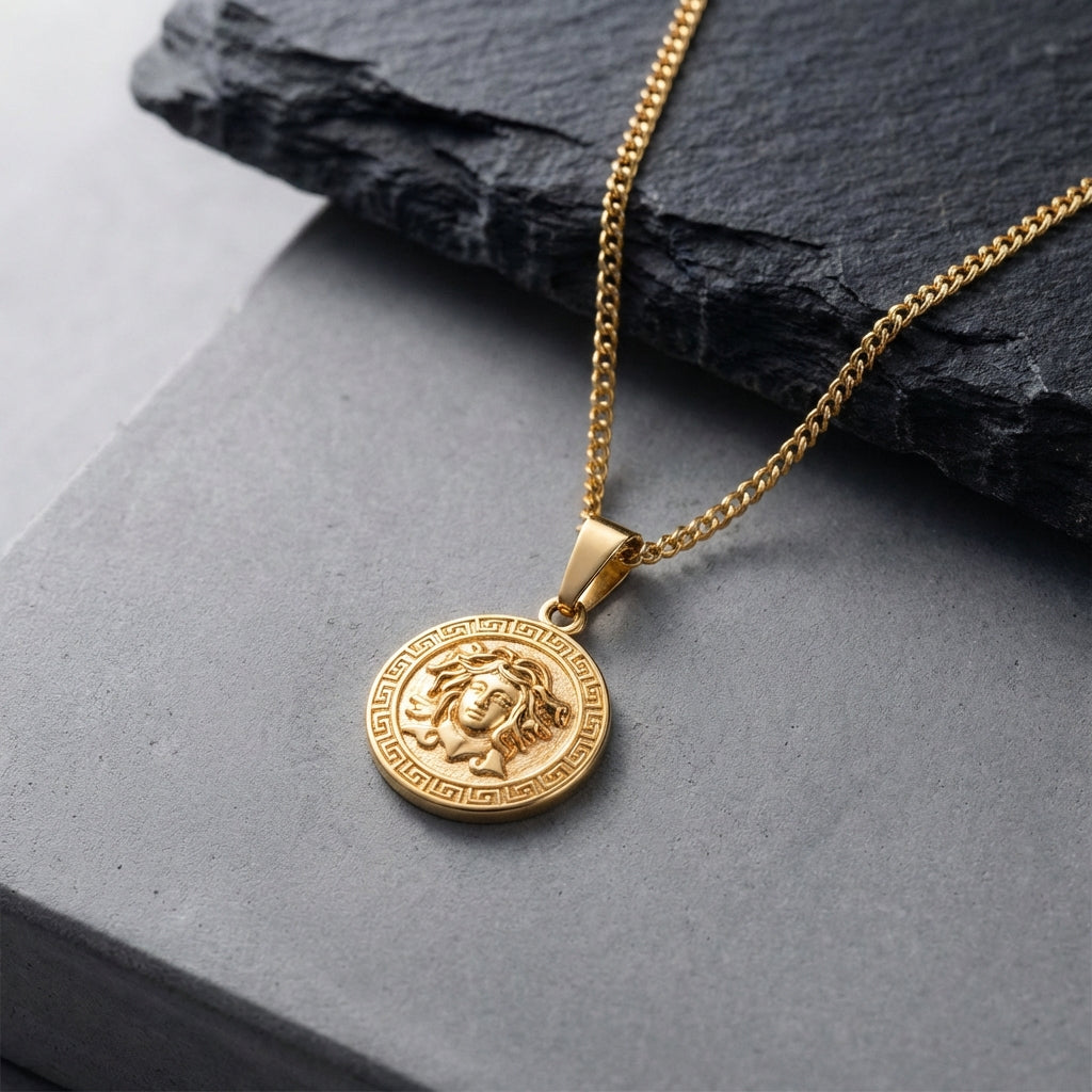 18K Gold Plated Medusa Head Pendant and chain