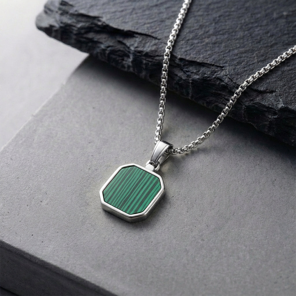 Stainless steel and Natural Turquoise Crystal Necklace