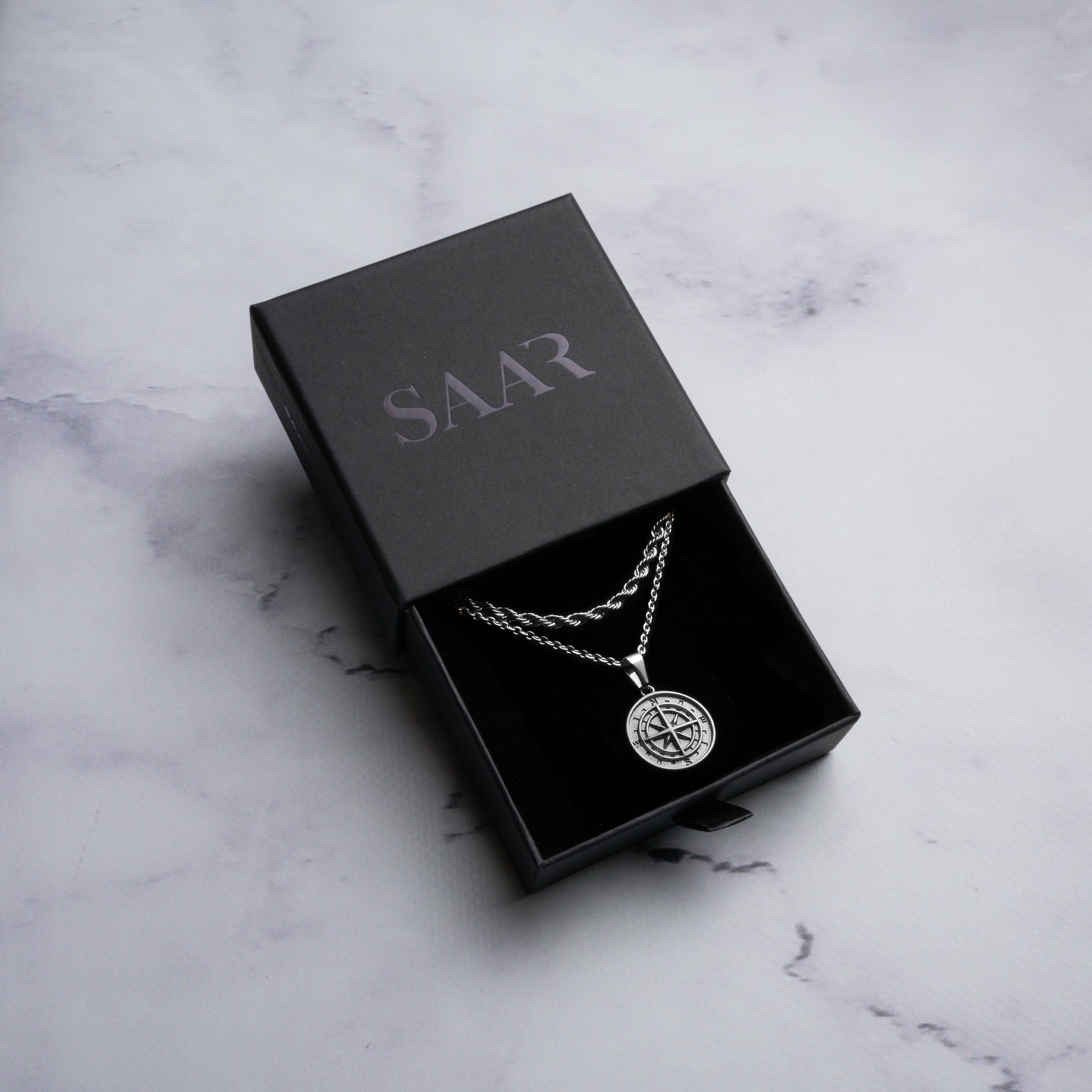 Stainless Steel Compass Pendant chain and Rope Chain Set