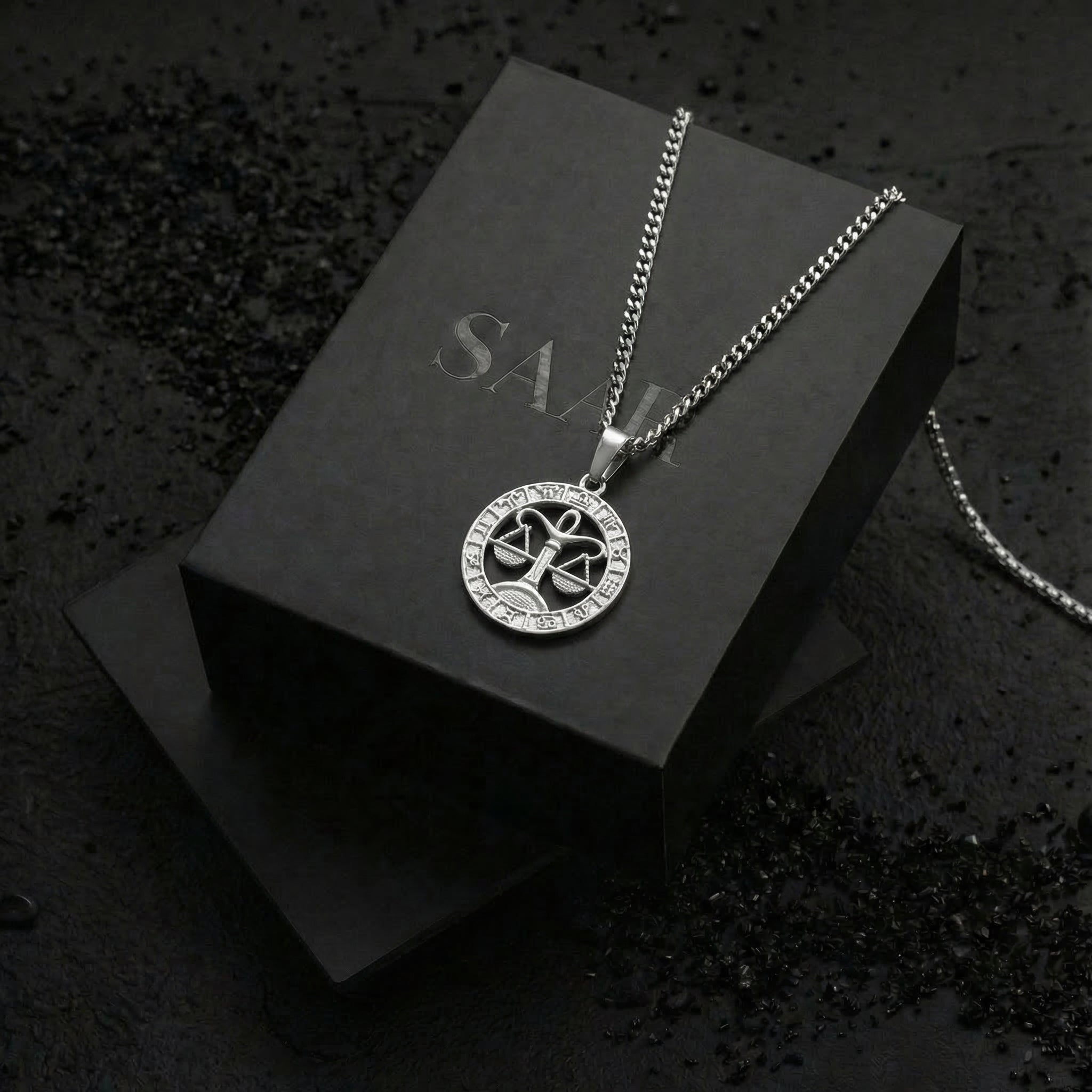 Stainless Steel Libra Zodiac Sign Pendant and Chain