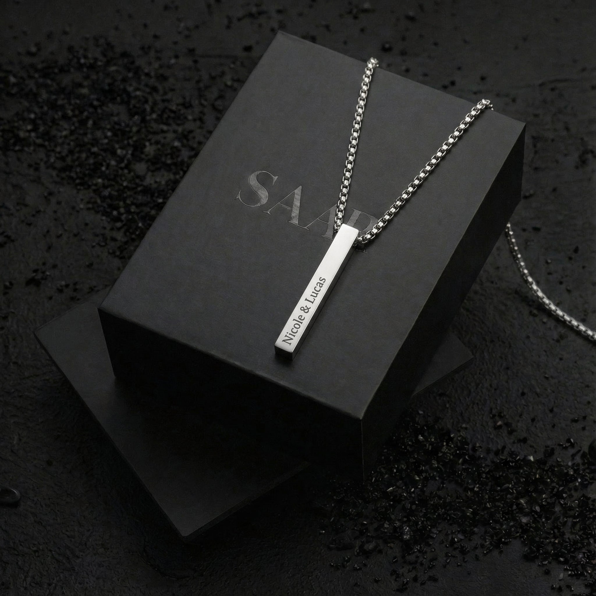 Stainless Steel Box Chain and engraving plate engraved
