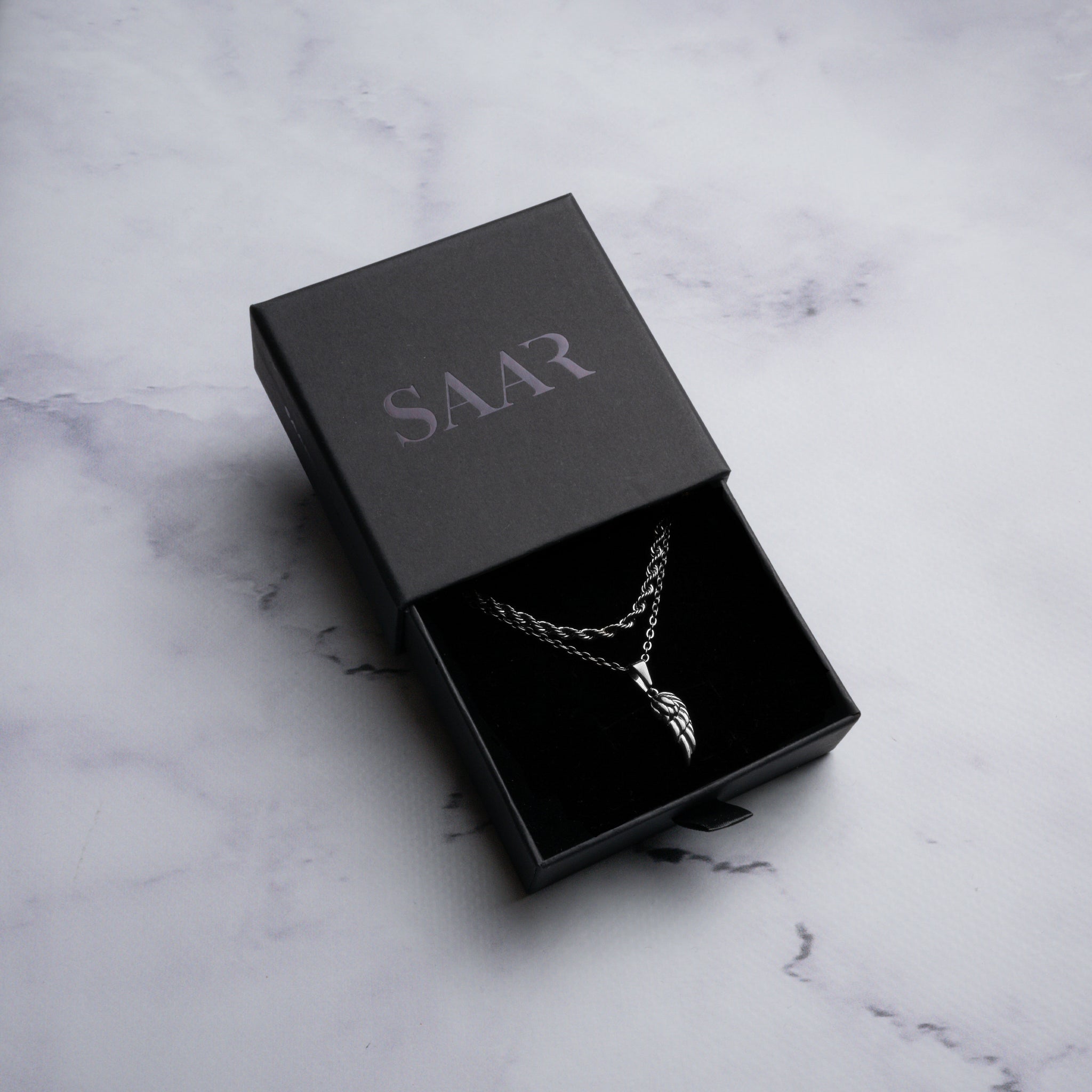 Stainless steel Angel Wing Pendant Necklace and Stainless Steel Diamond Cut Rope chain