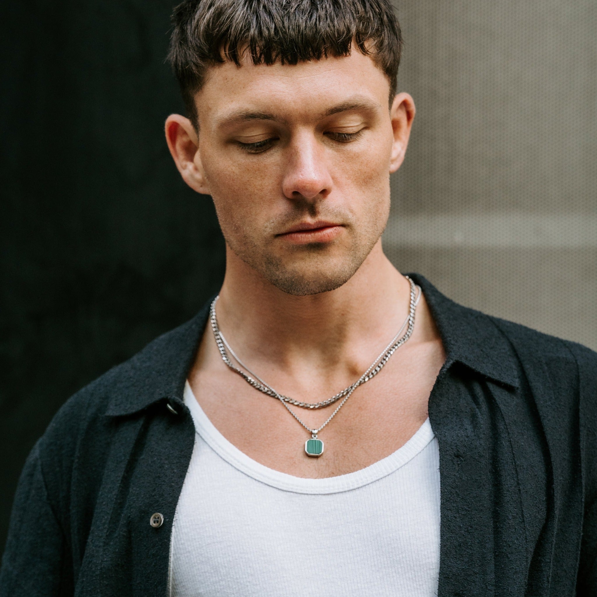 Stainless steel and Natural Turquoise Crystal Necklace