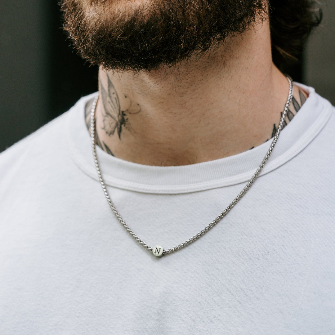 Stainless Steel engraved bead on wheat link chain