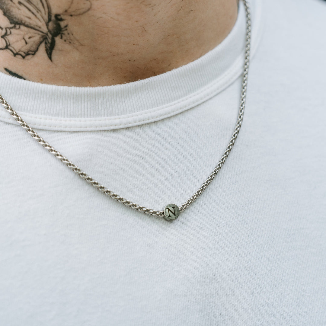 Stainless Steel engraved bead on wheat link chain