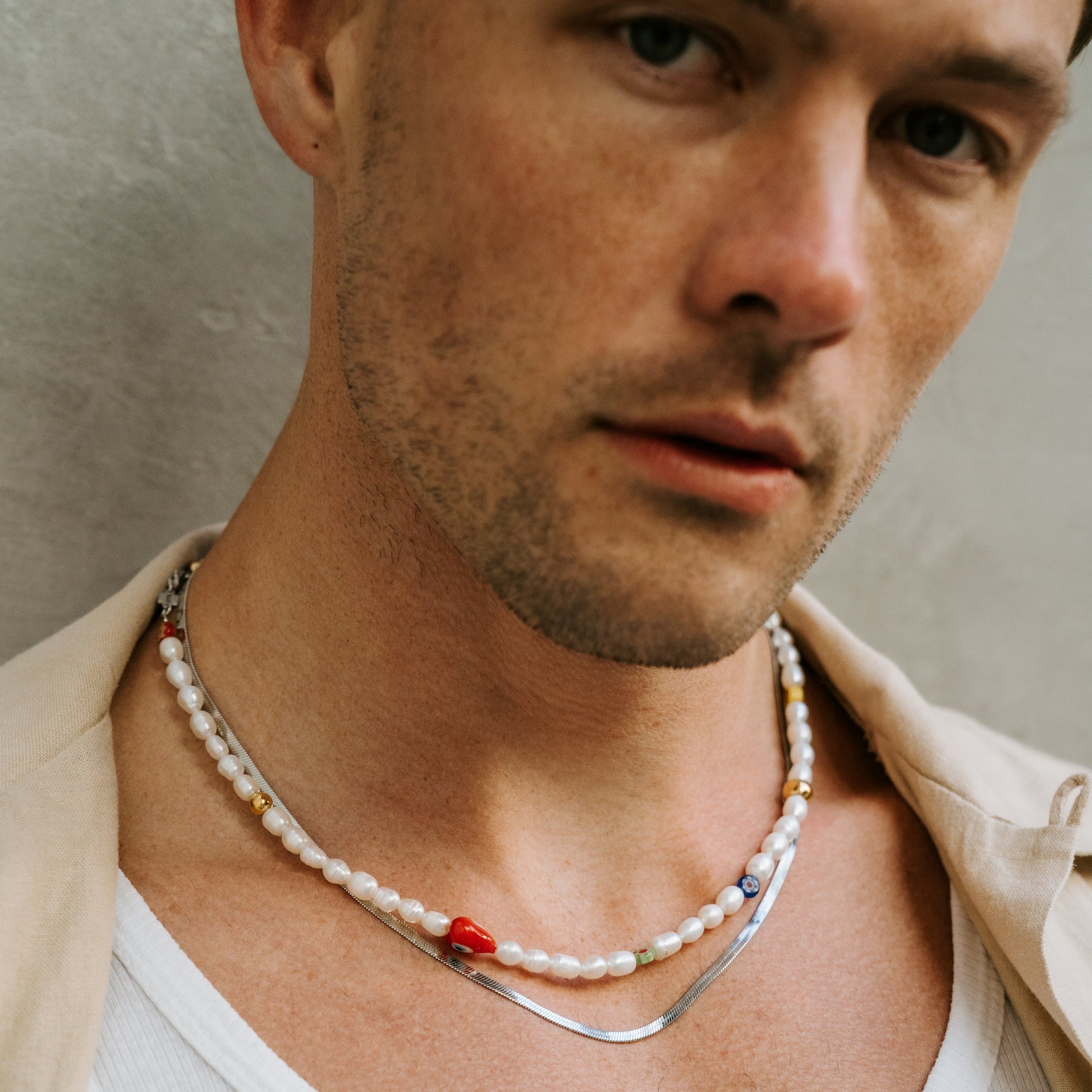 Fresh water Rice Pearl and Emoji Beaded Necklace