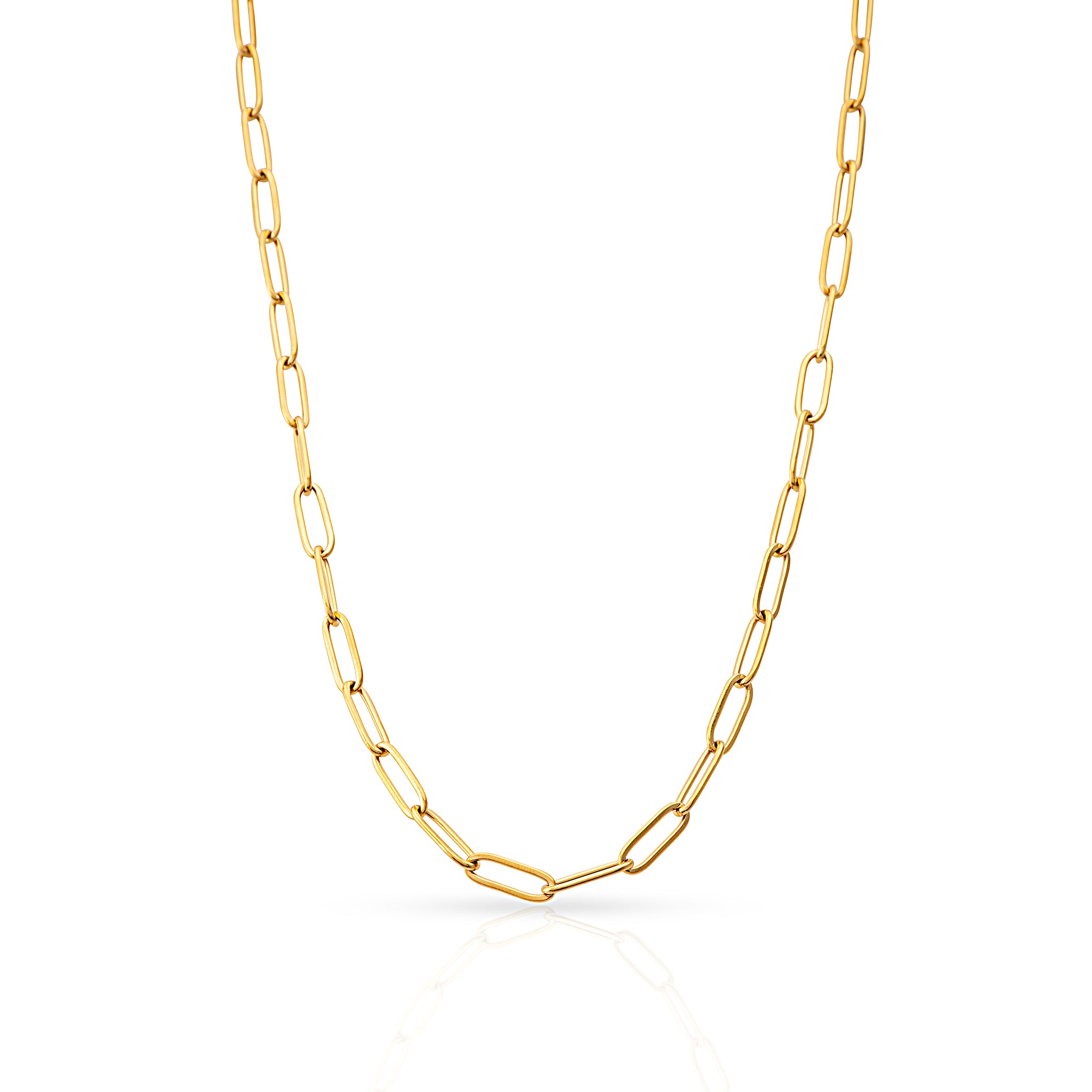 SAAR Co's Abbie, an 18k Gold, 4mm paperclip link chain.