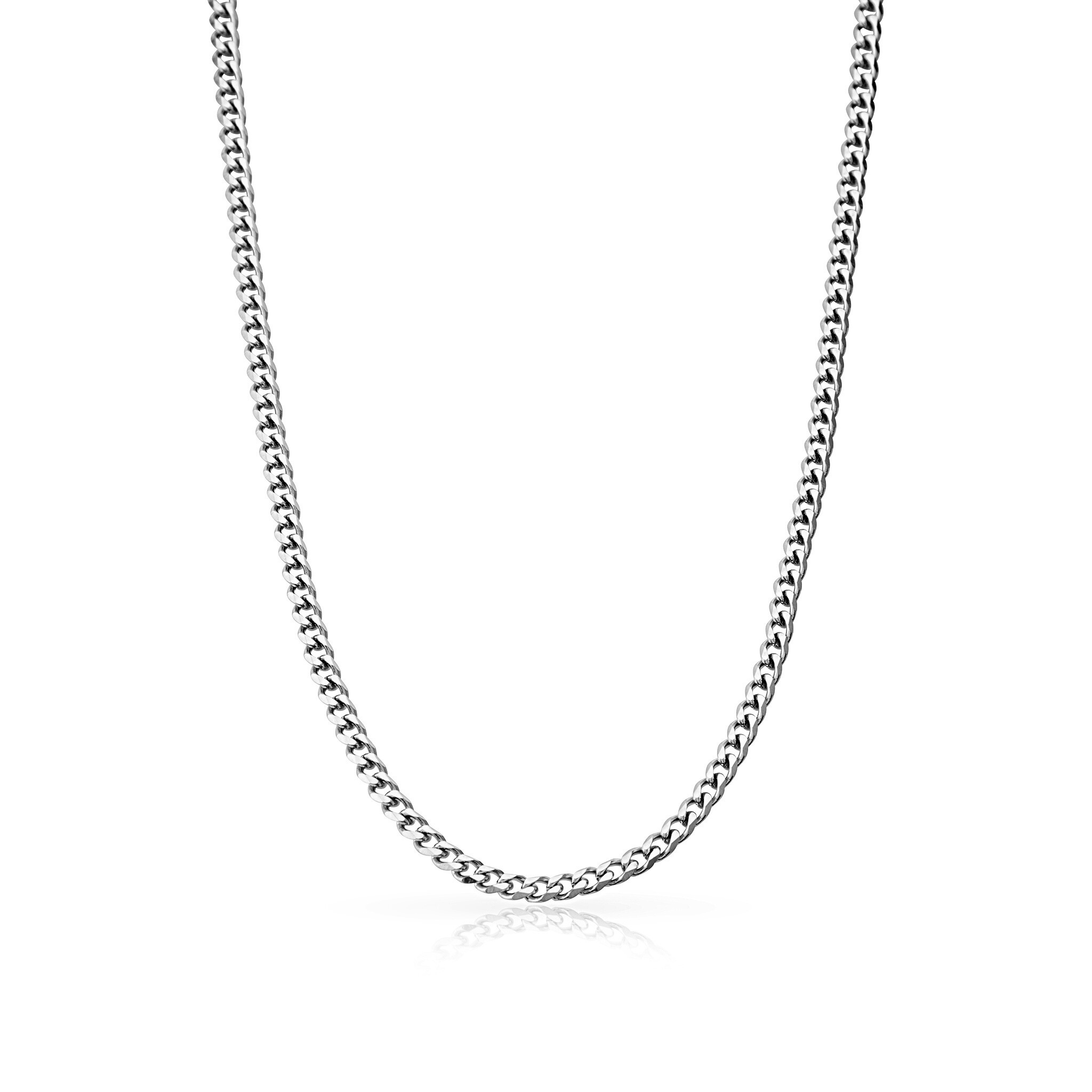 SAAR CO's Siobhan, a stainless steel, 3mm Cuban link chain for women.