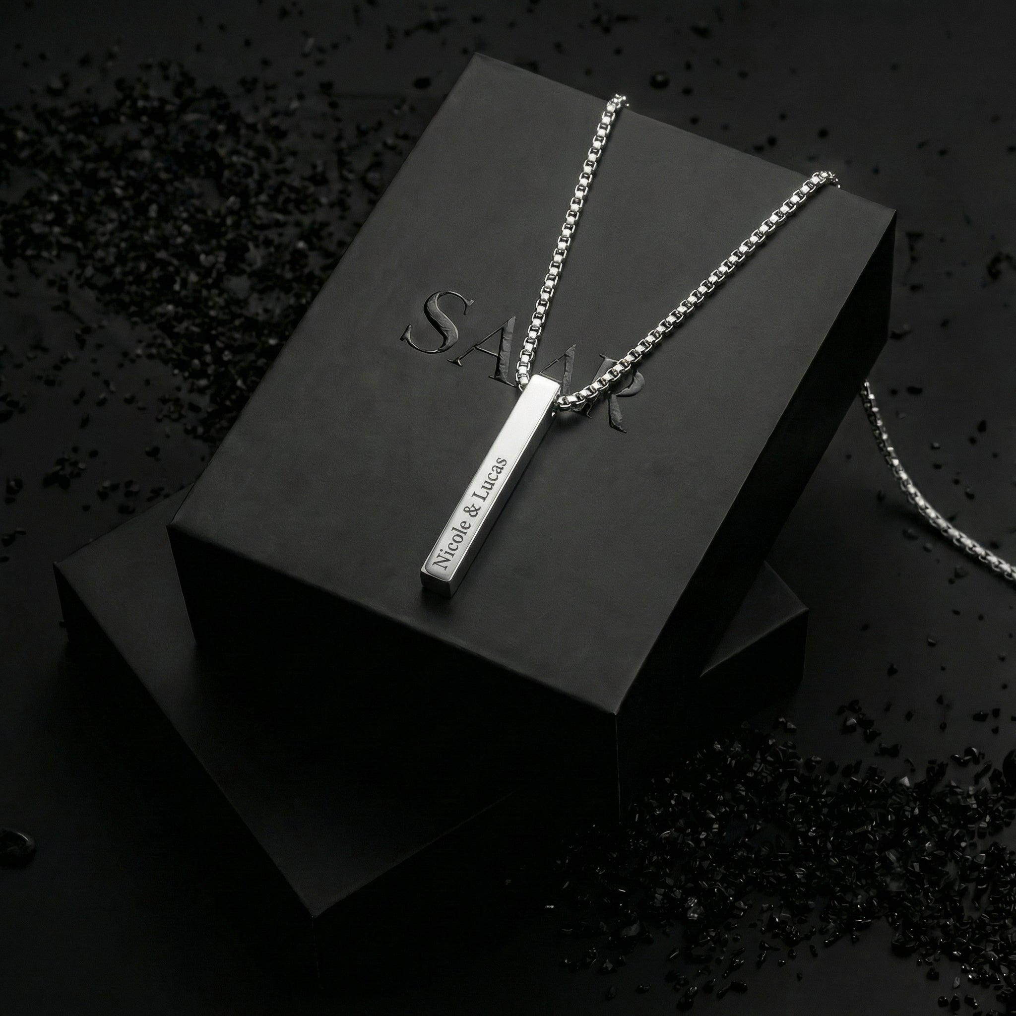 Rectangular Flat Engraved Pendant Necklace - Women's Necklaces - Saar Co