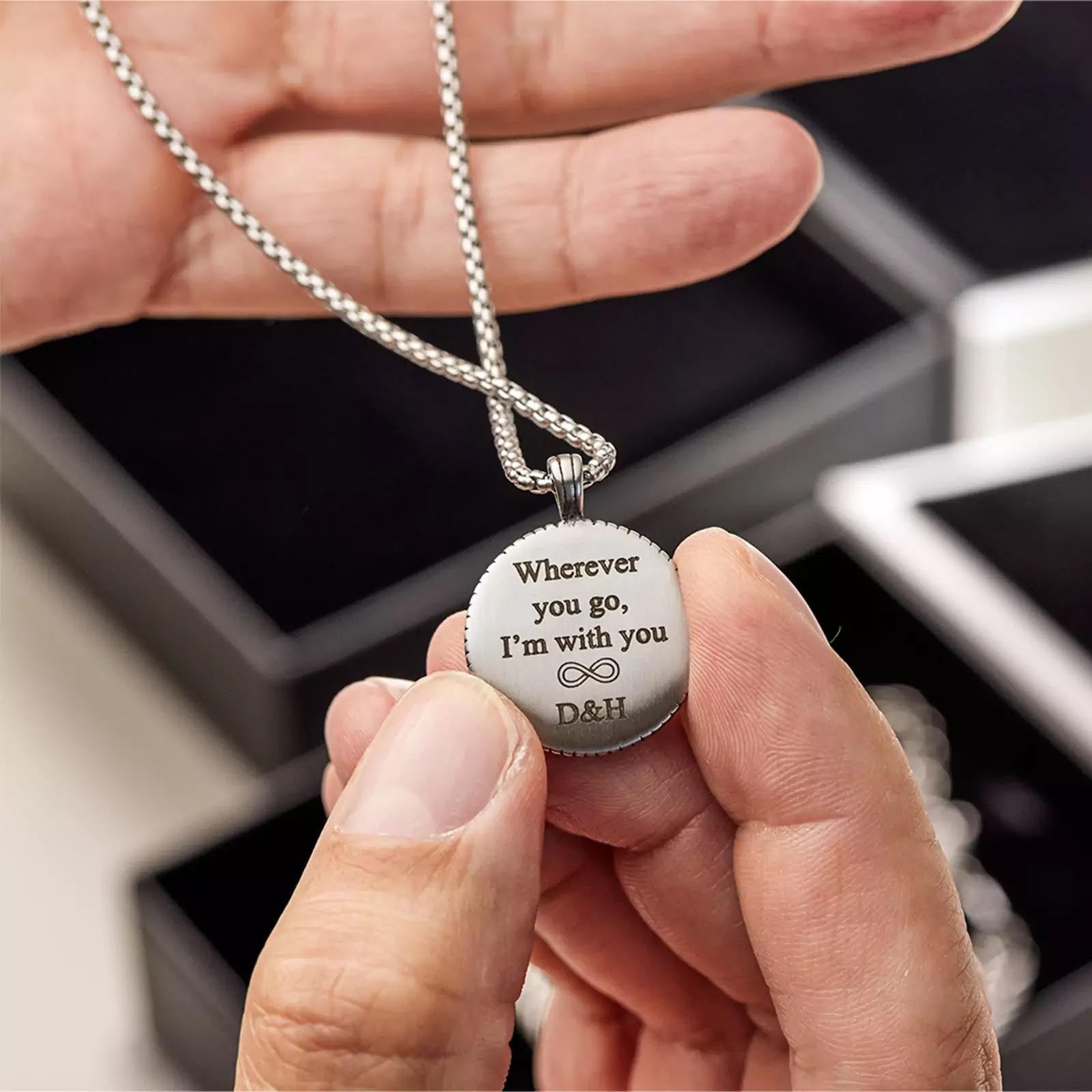 Stainless Steel Compass Pendant chain engraved