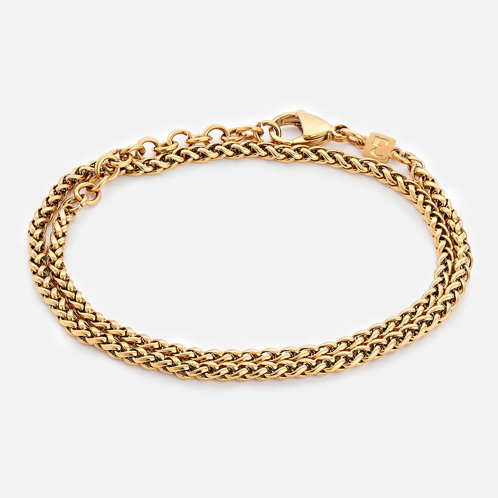 18 K Gold Plated double wrap Wheat Link Bracelet