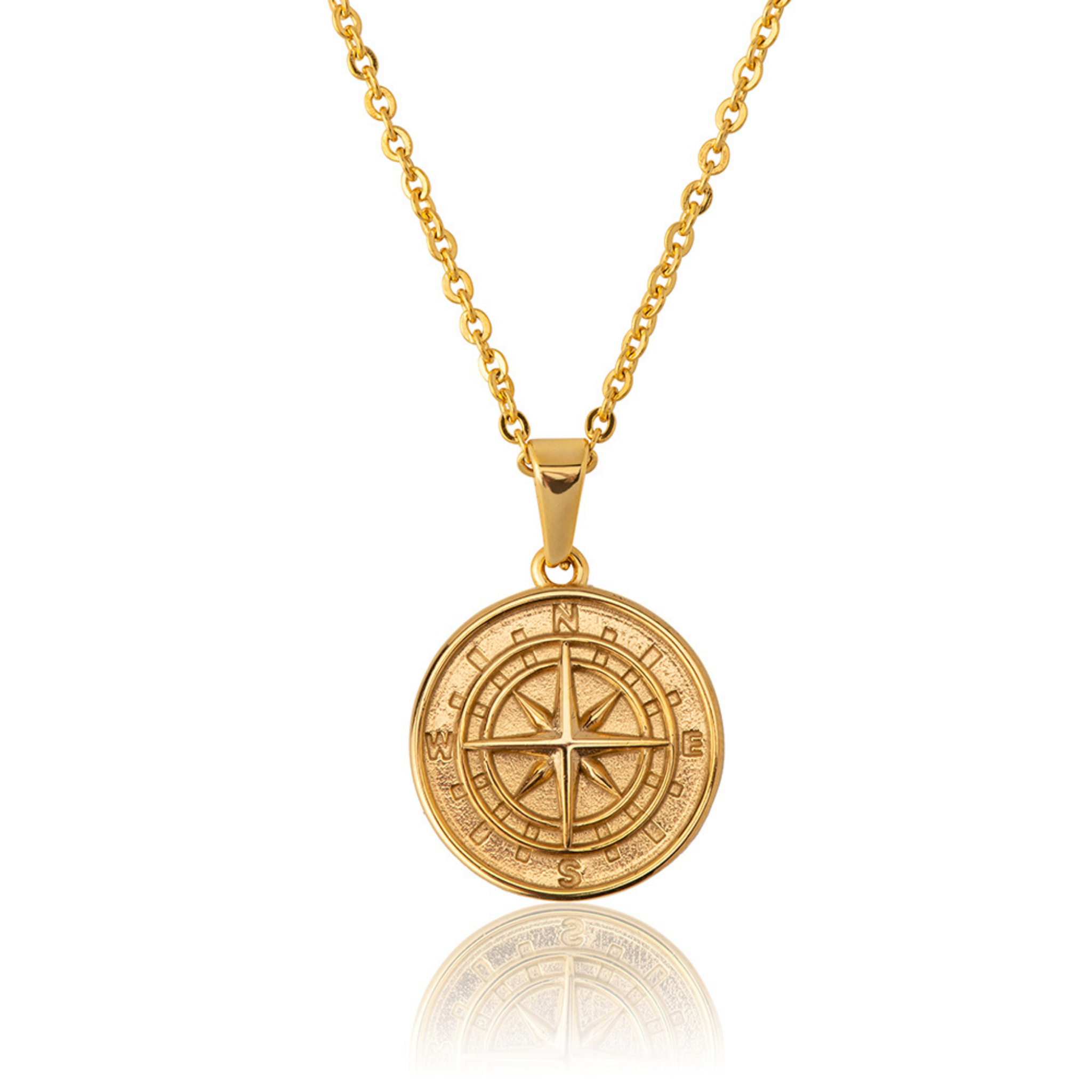 18K Gold Coated Compass Pendant and Chain for Men