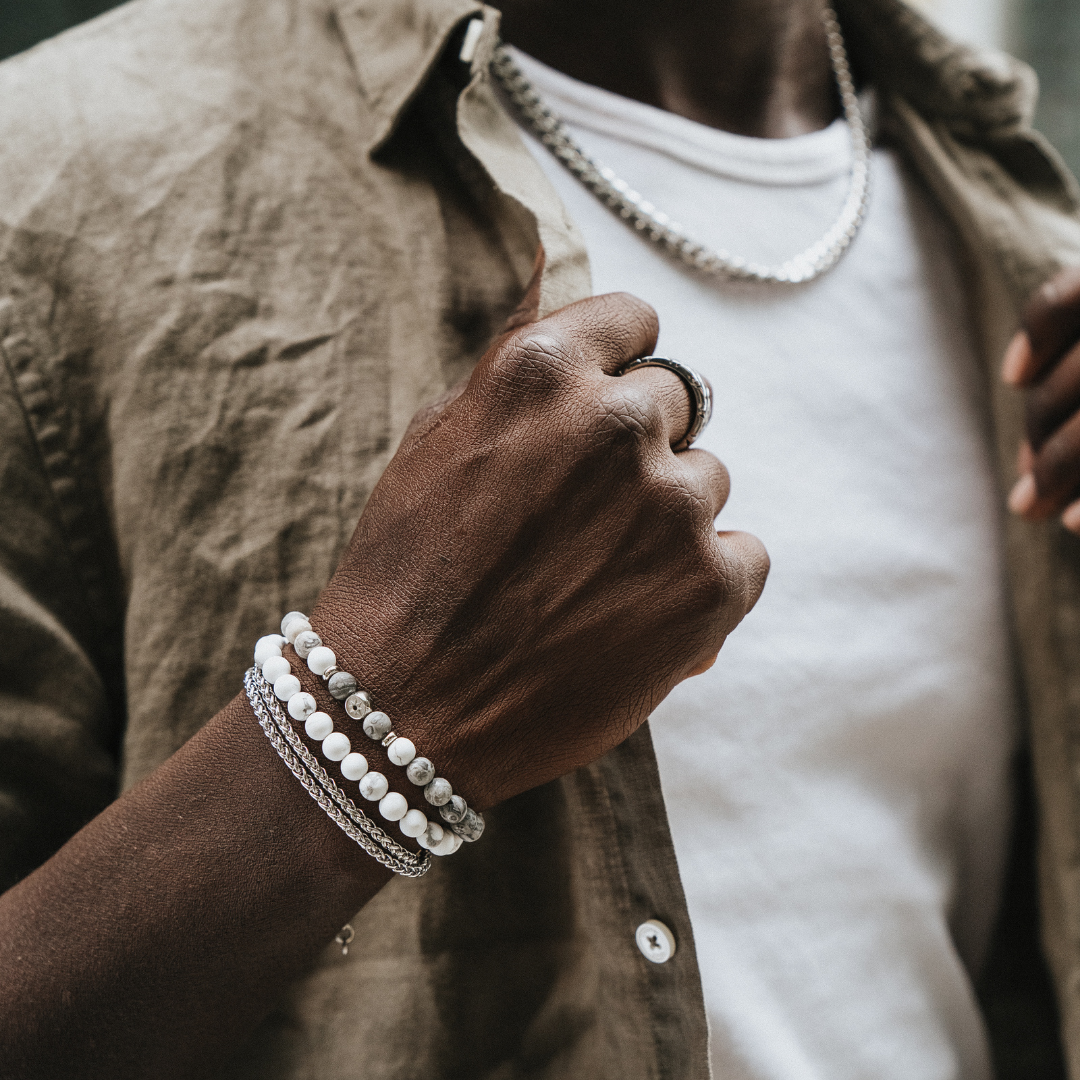 Saar Genesis Stainless Steel Double Wrap and Gemstone Bracelet Set