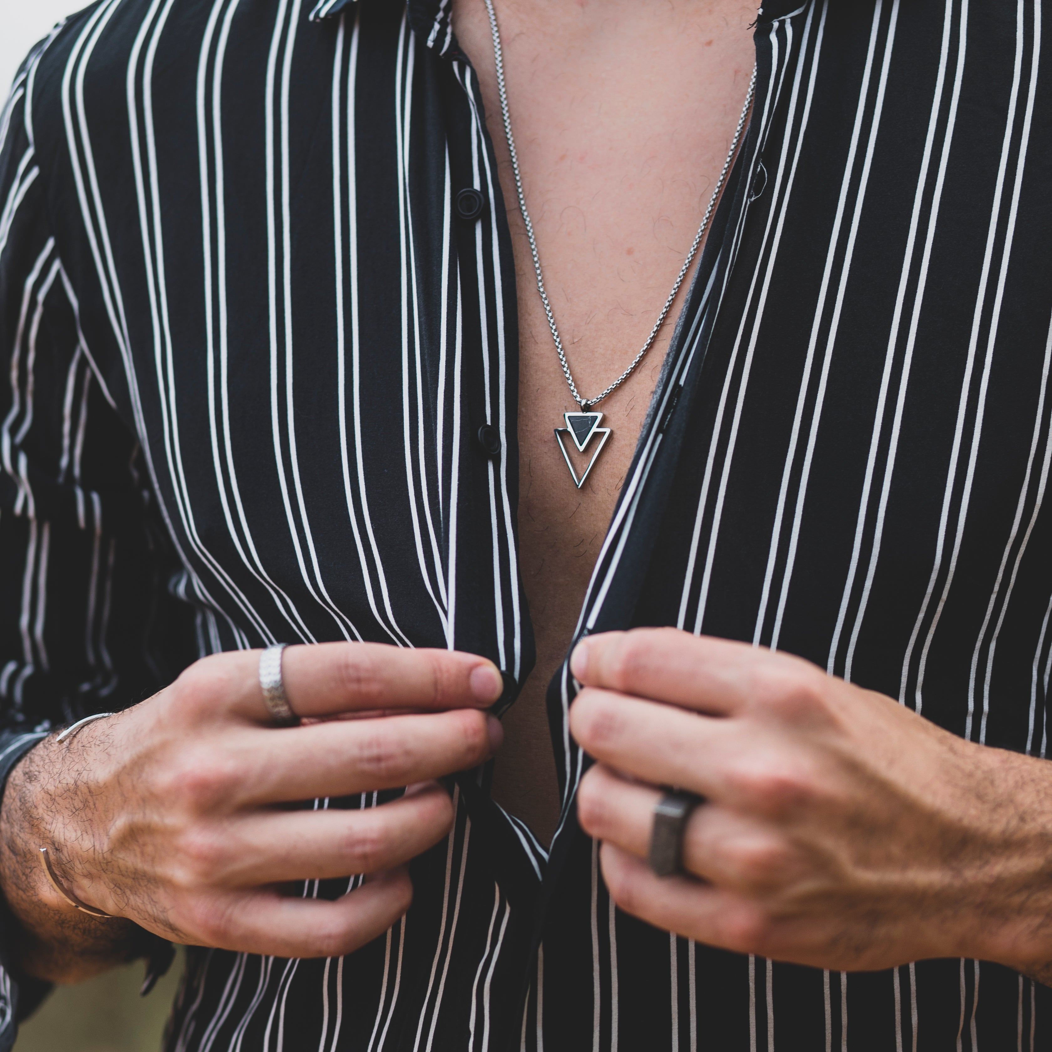 Pedro Stainless Steel Box Chain with Double triangle Onyx Pendant