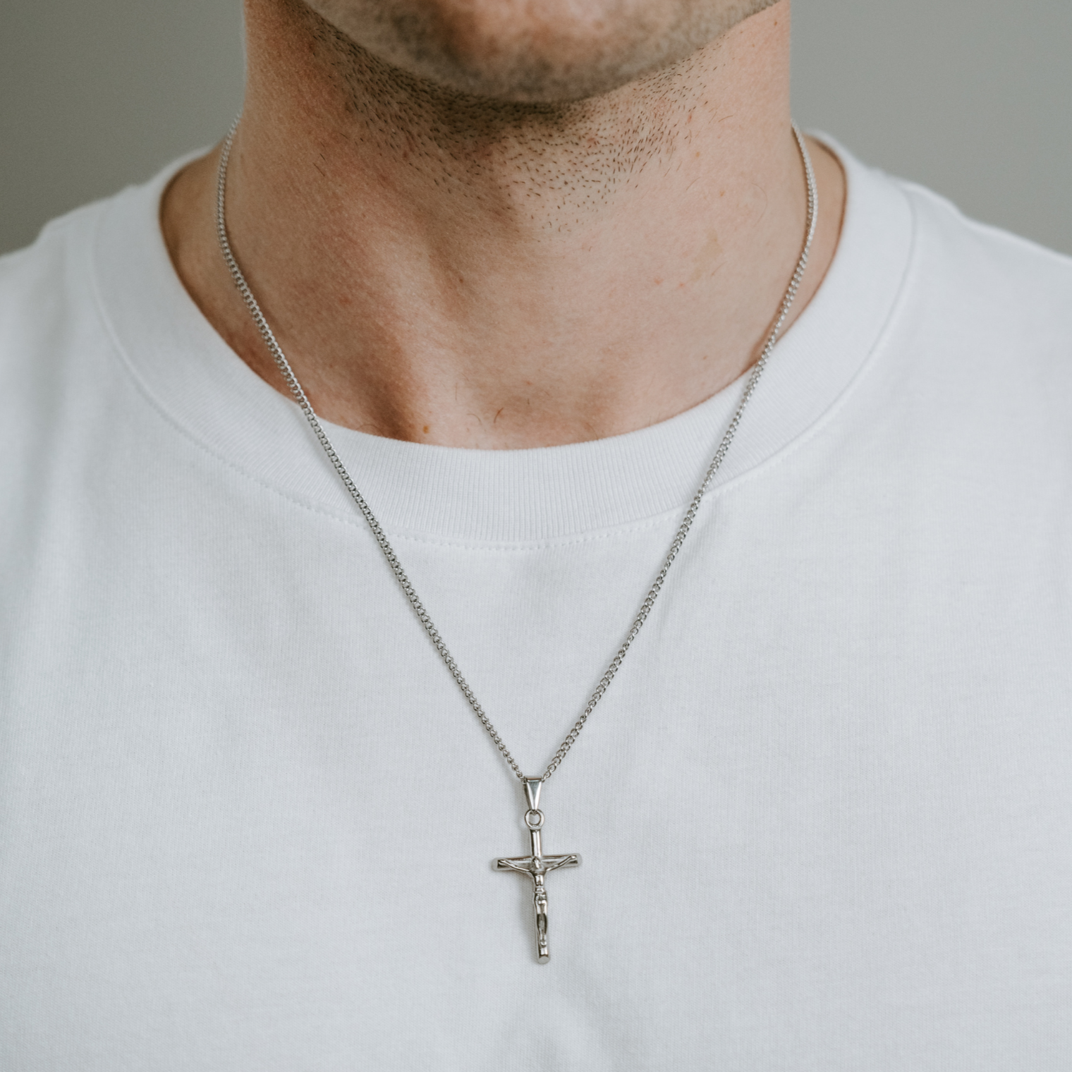 Stainless Steel Crucifix Pendant and Cuban link chain