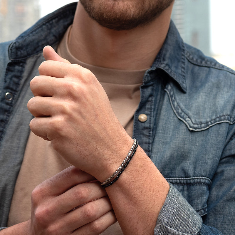 jay silver and black wheat bracelet for men