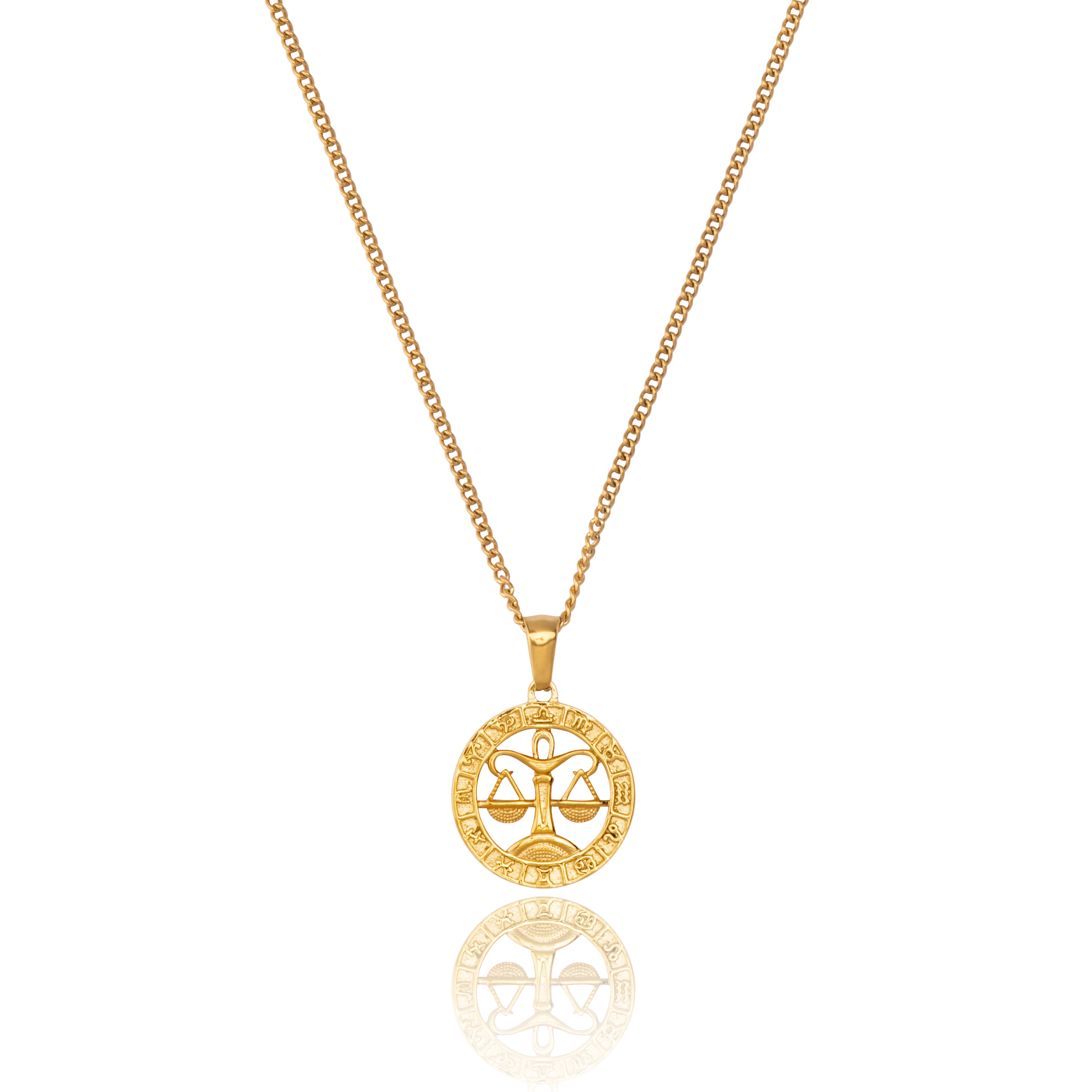 18 K Gold Libra Zodiac Sign Pendant and Chain