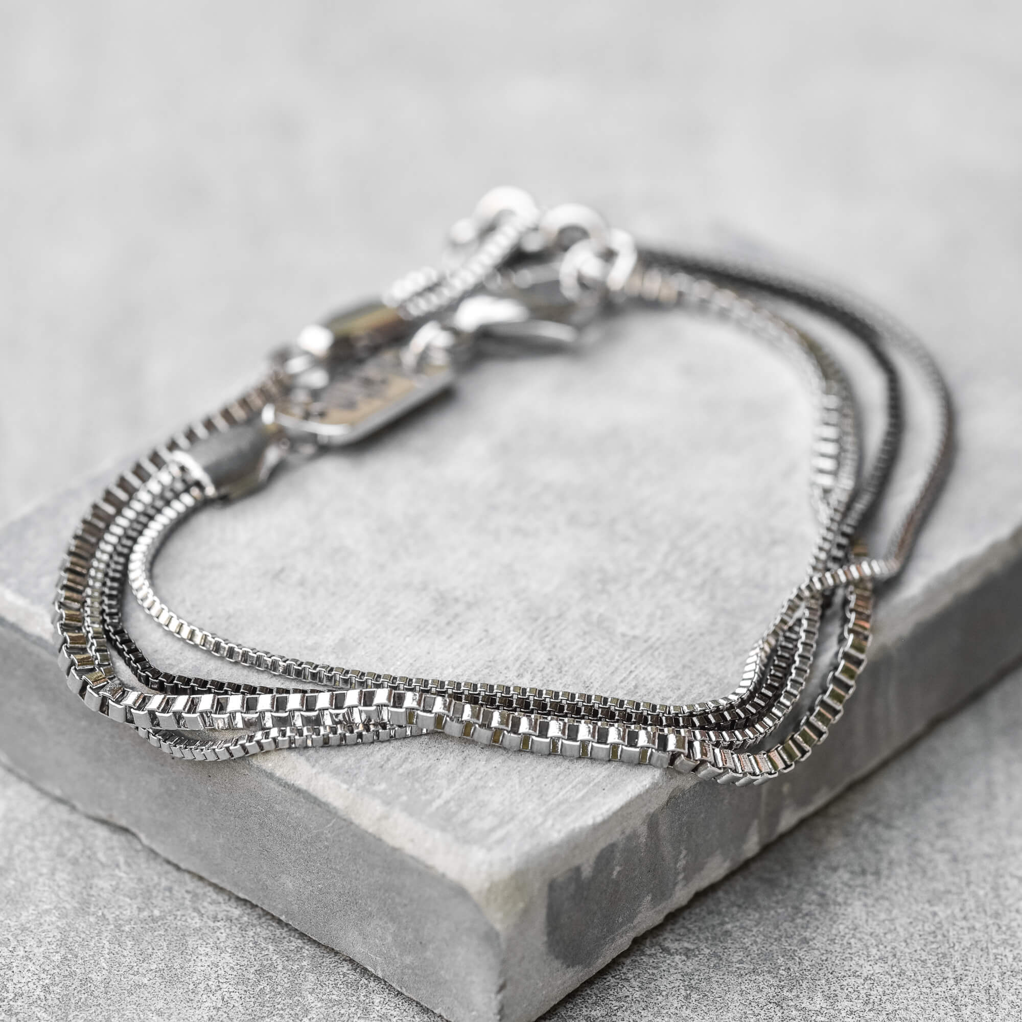 Stainless Steel layered bracelet and Cuban link bracelet set