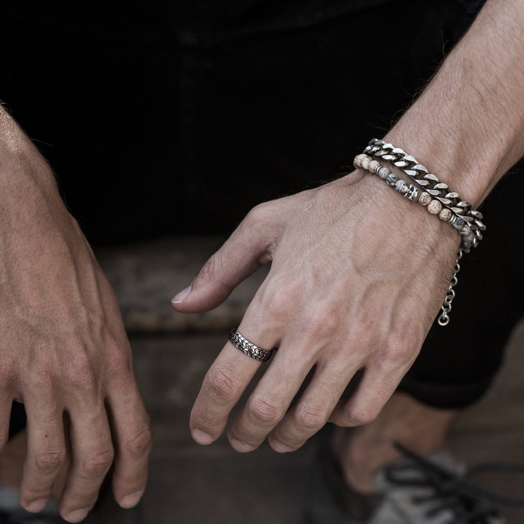 Tiago Stainless Steel Ring for Men with buck set