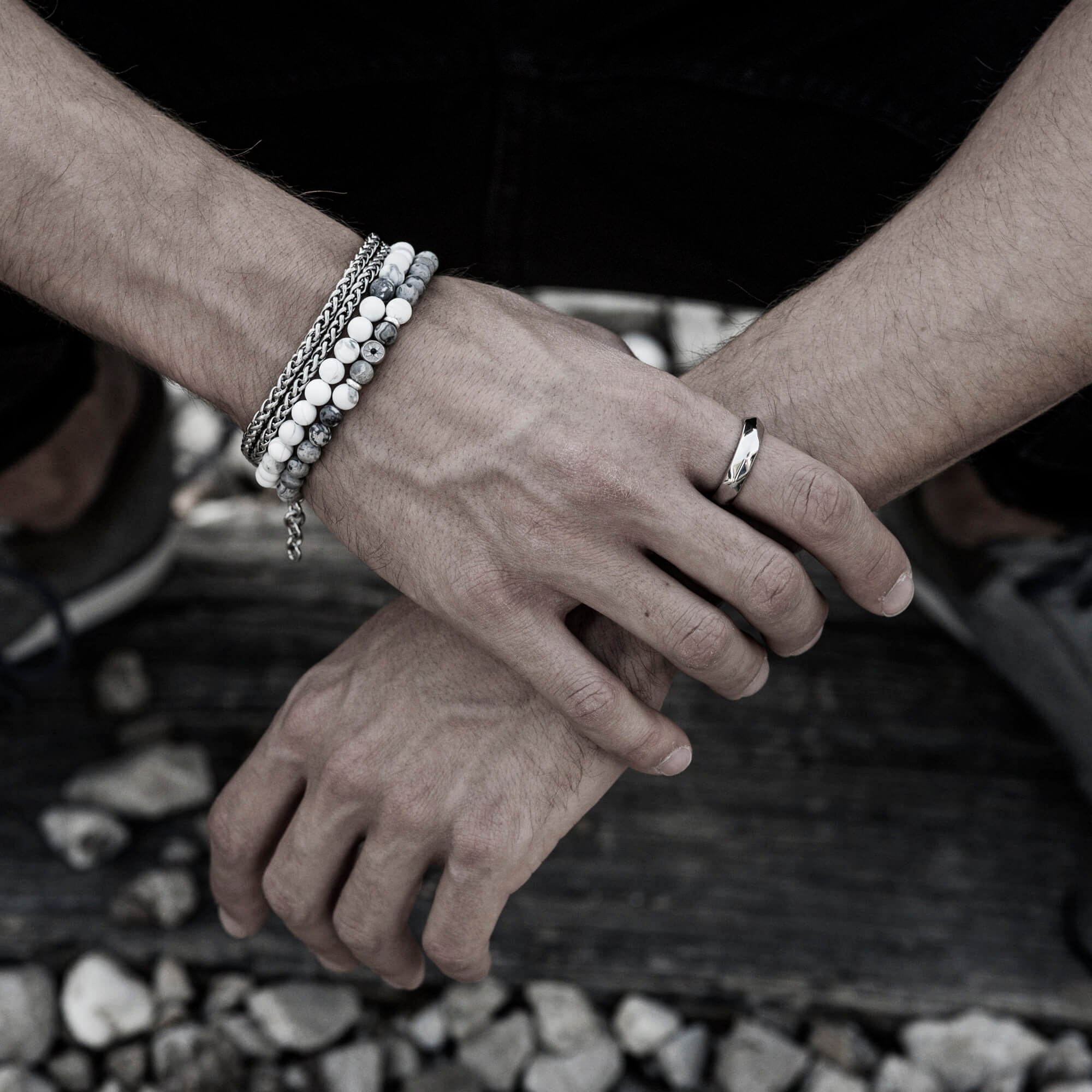 Saar Genesis Stainless Steel Double Wrap and Gemstone Bracelet Set