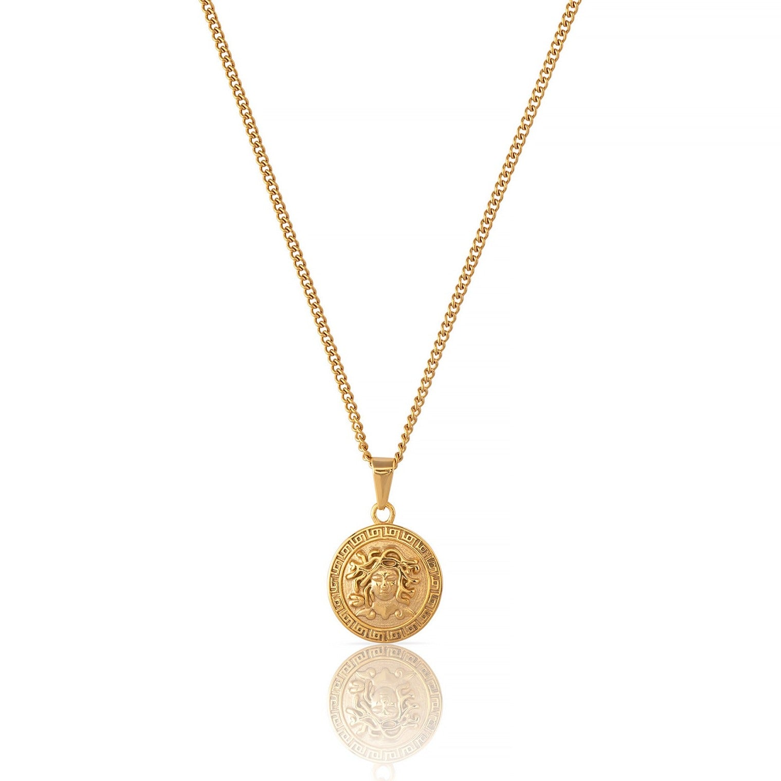 18K Gold Plated Medusa Head Pendant and Chain for Men
