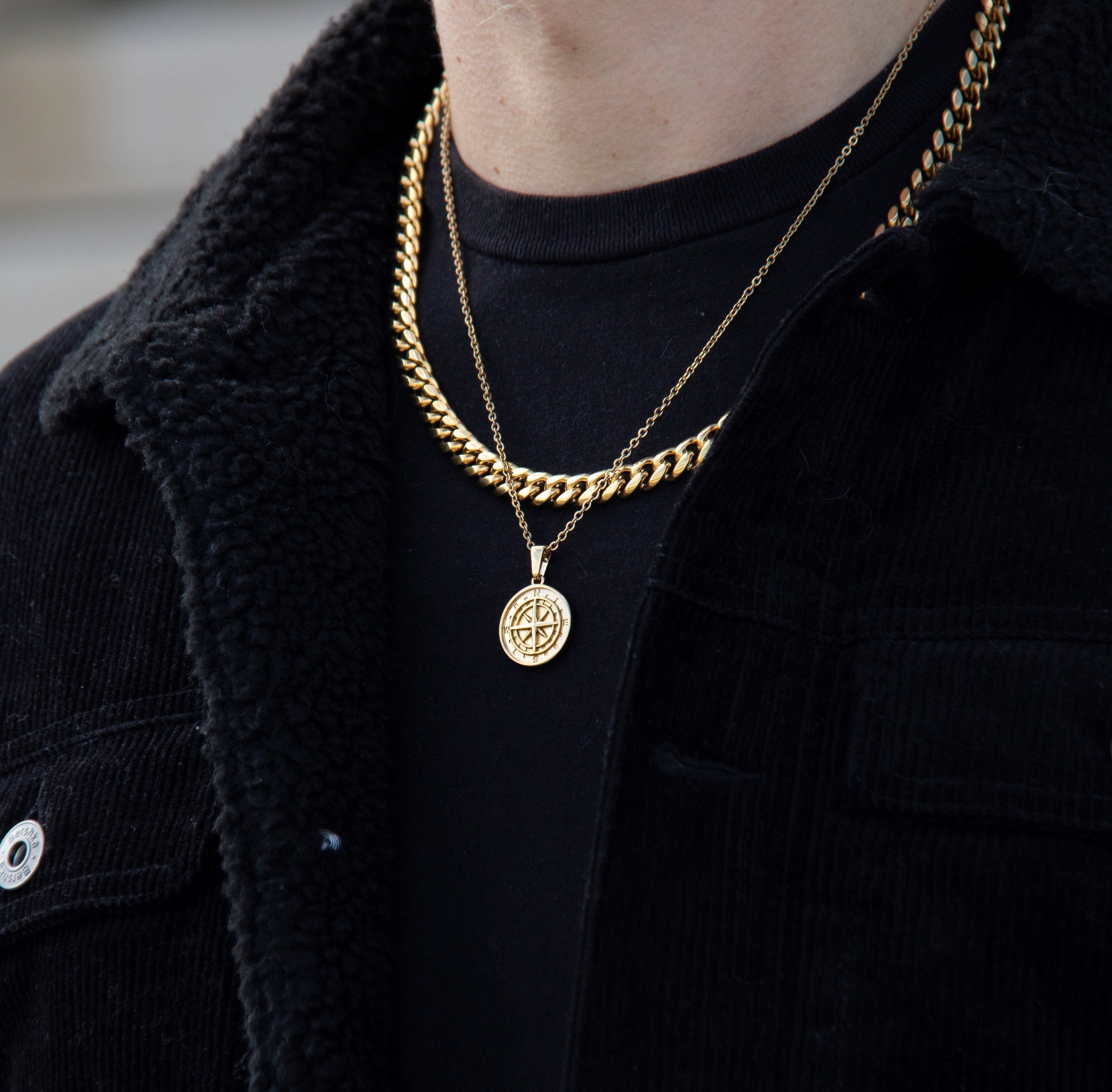 18k gold compass necklace for men