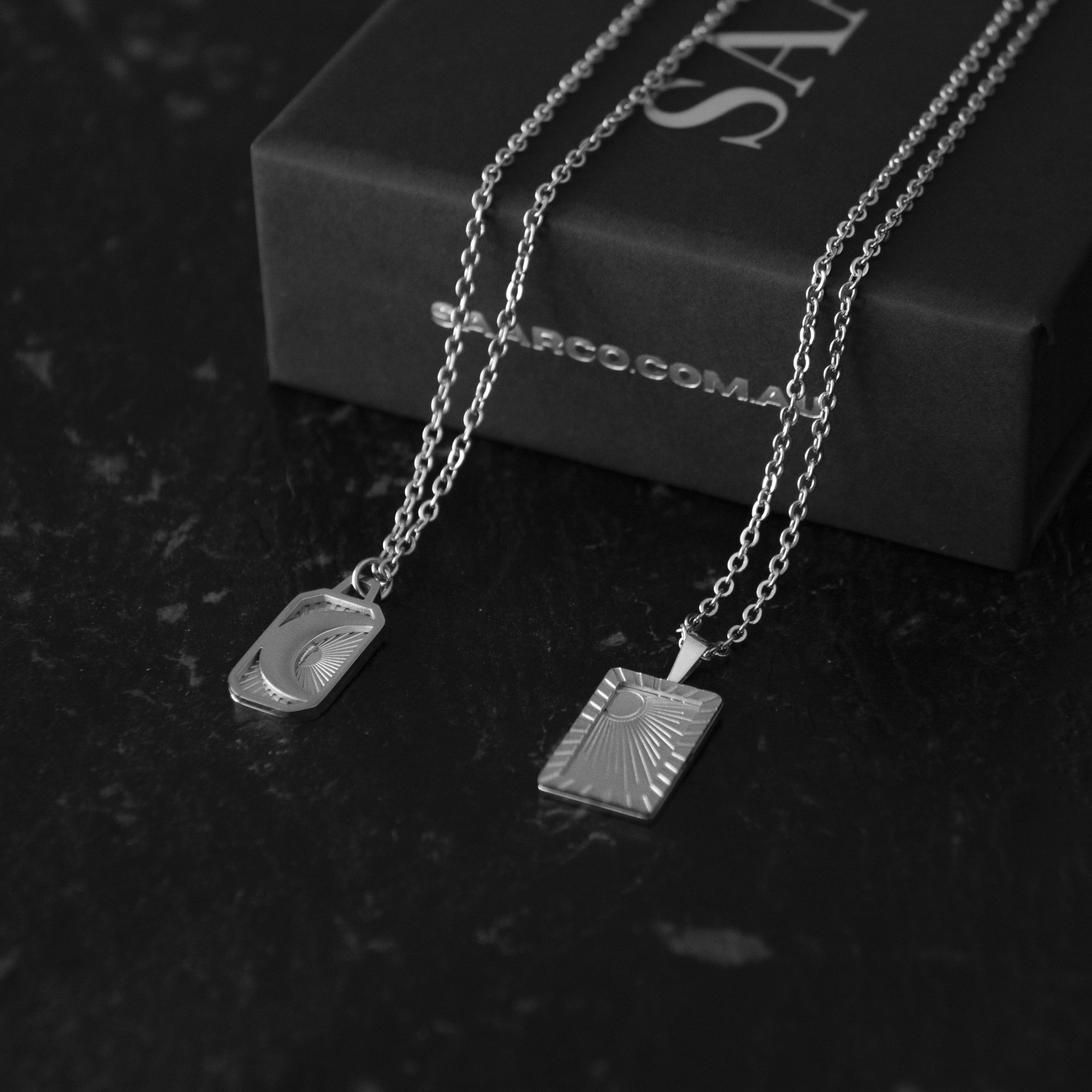 Stainless Steel Sun and Moon Pendant Set