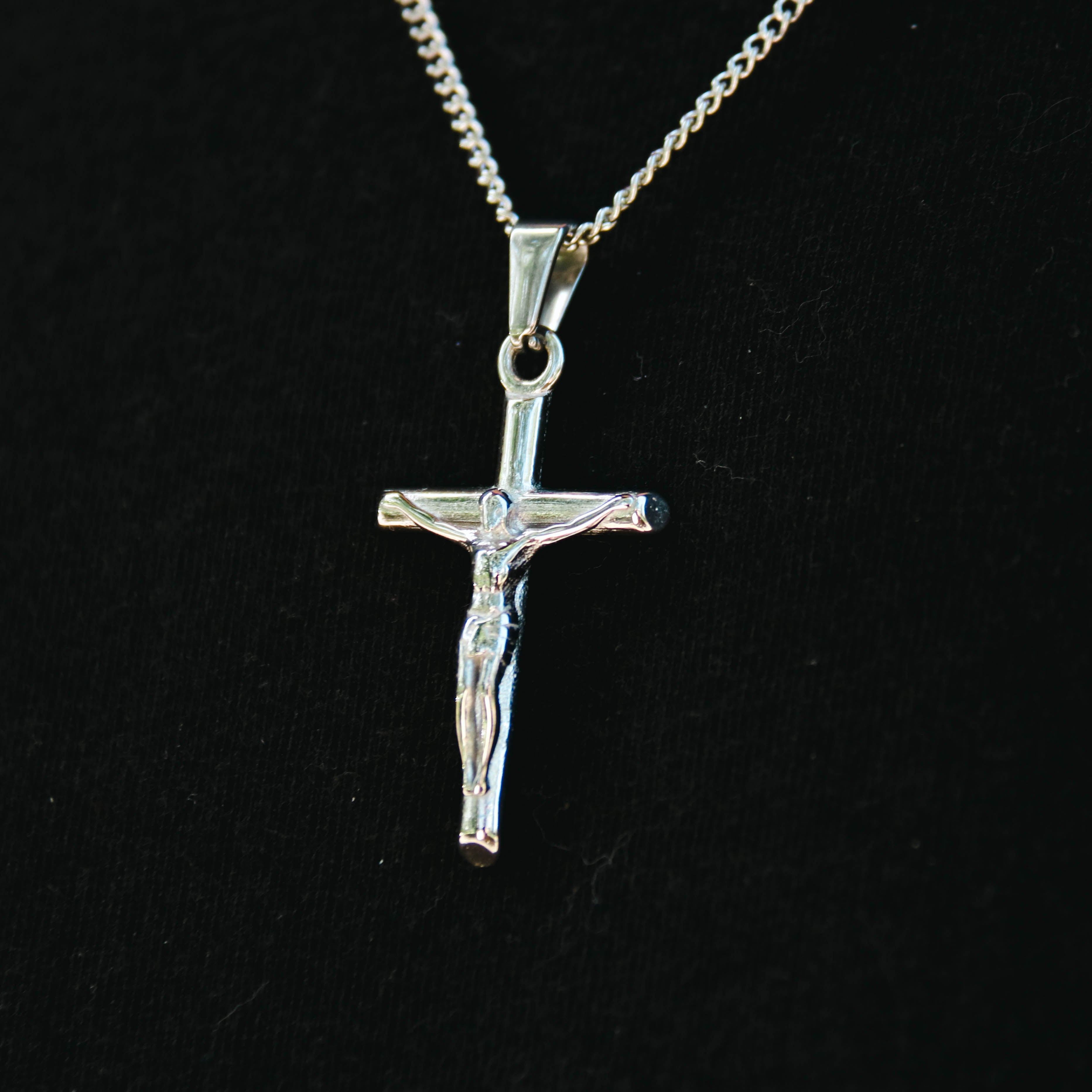 Stainless Steel Crucifix Pendant and Cuban link chain