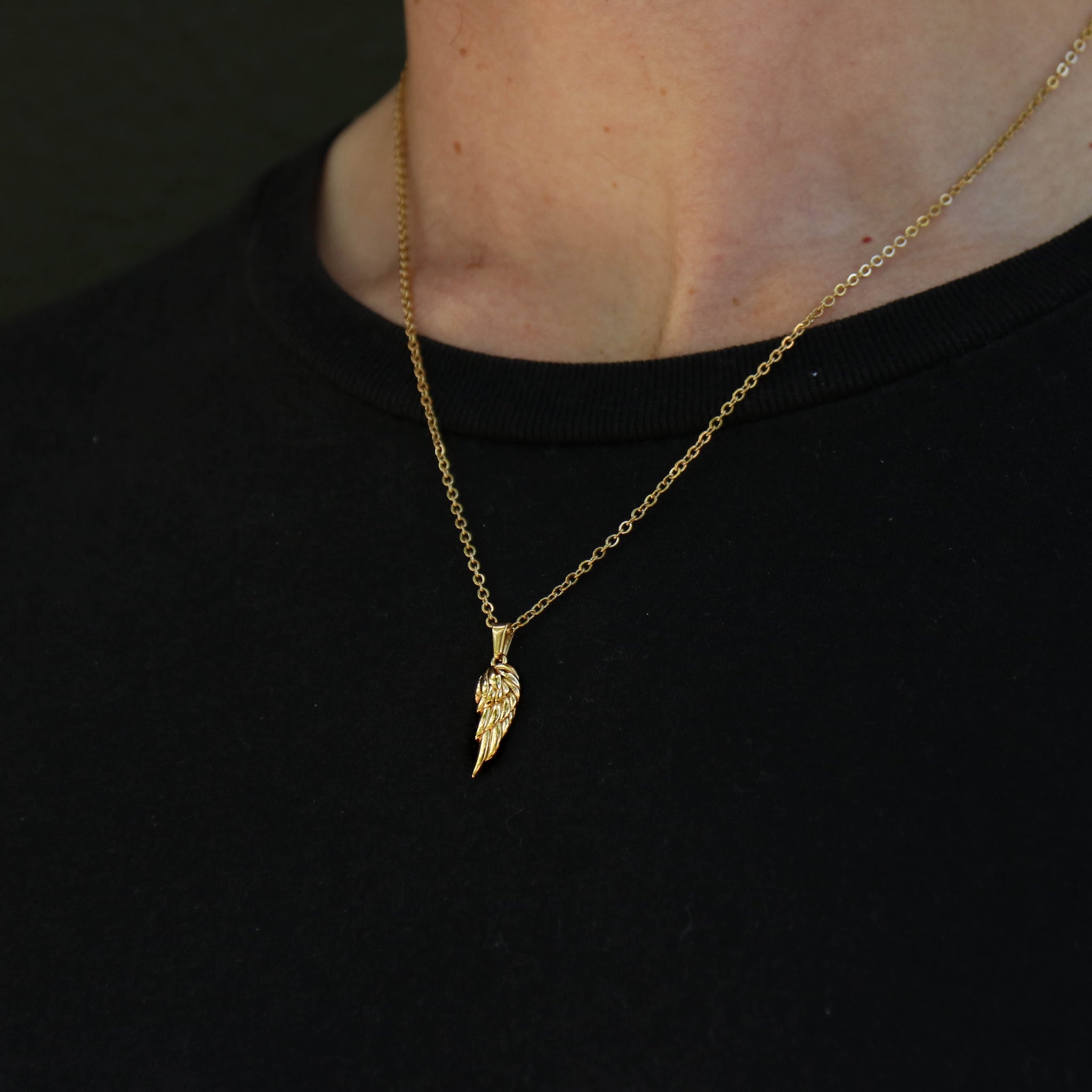 18K Gold Plated Angel Wing Pendant and Chain for Men
