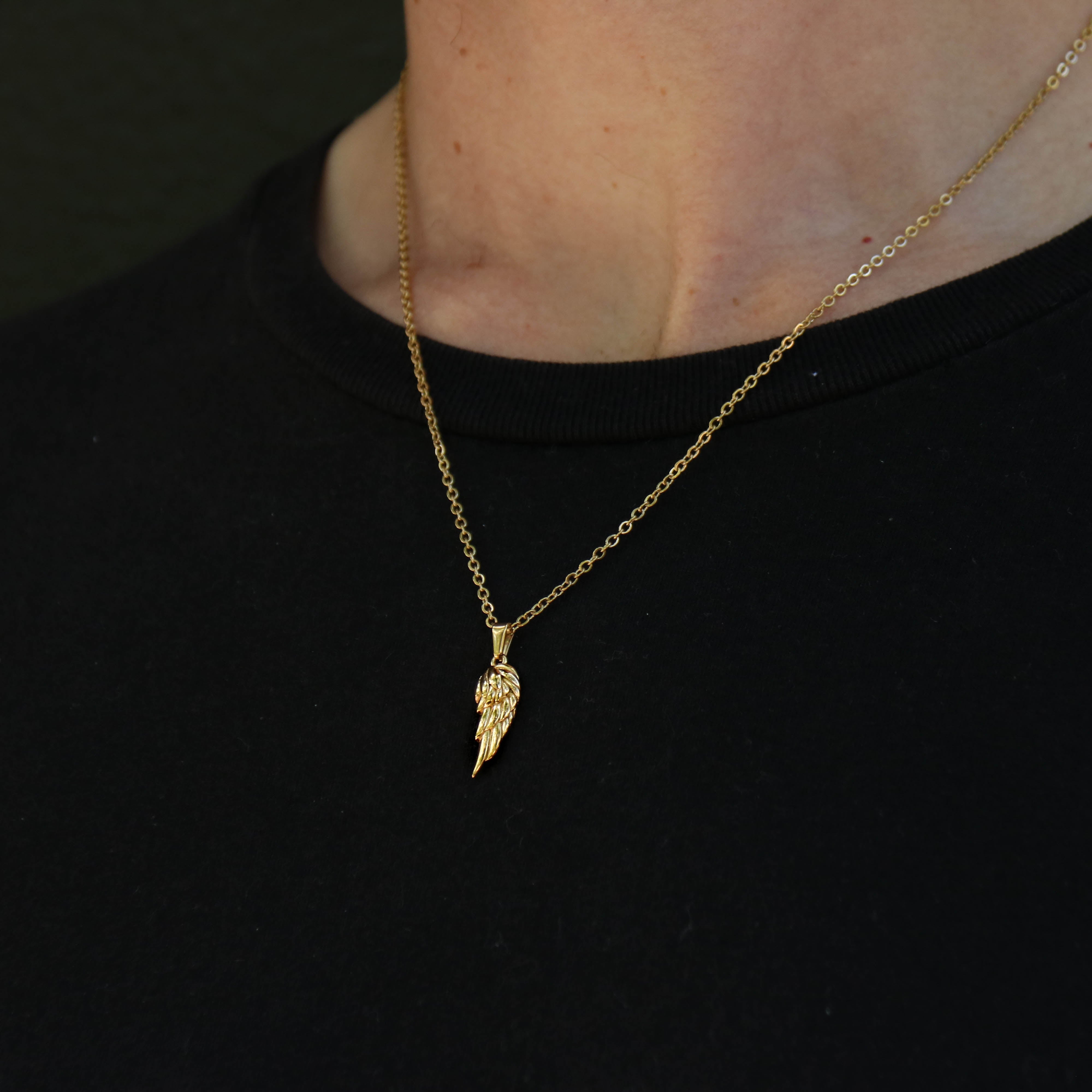 18K Gold Plated Angel Wing Pendant and Chain for Men