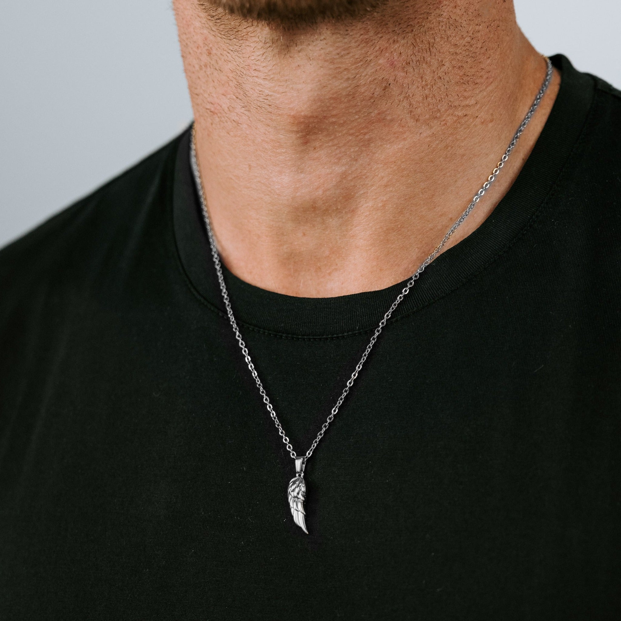 Stainless Steel Angel Wing Pendant and Chain for Men