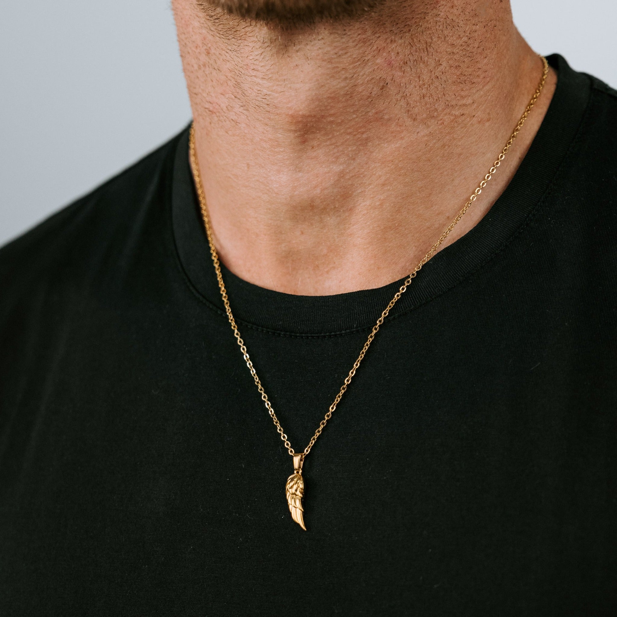 18K Gold Plated Angel Wing Pendant and Chain for Men