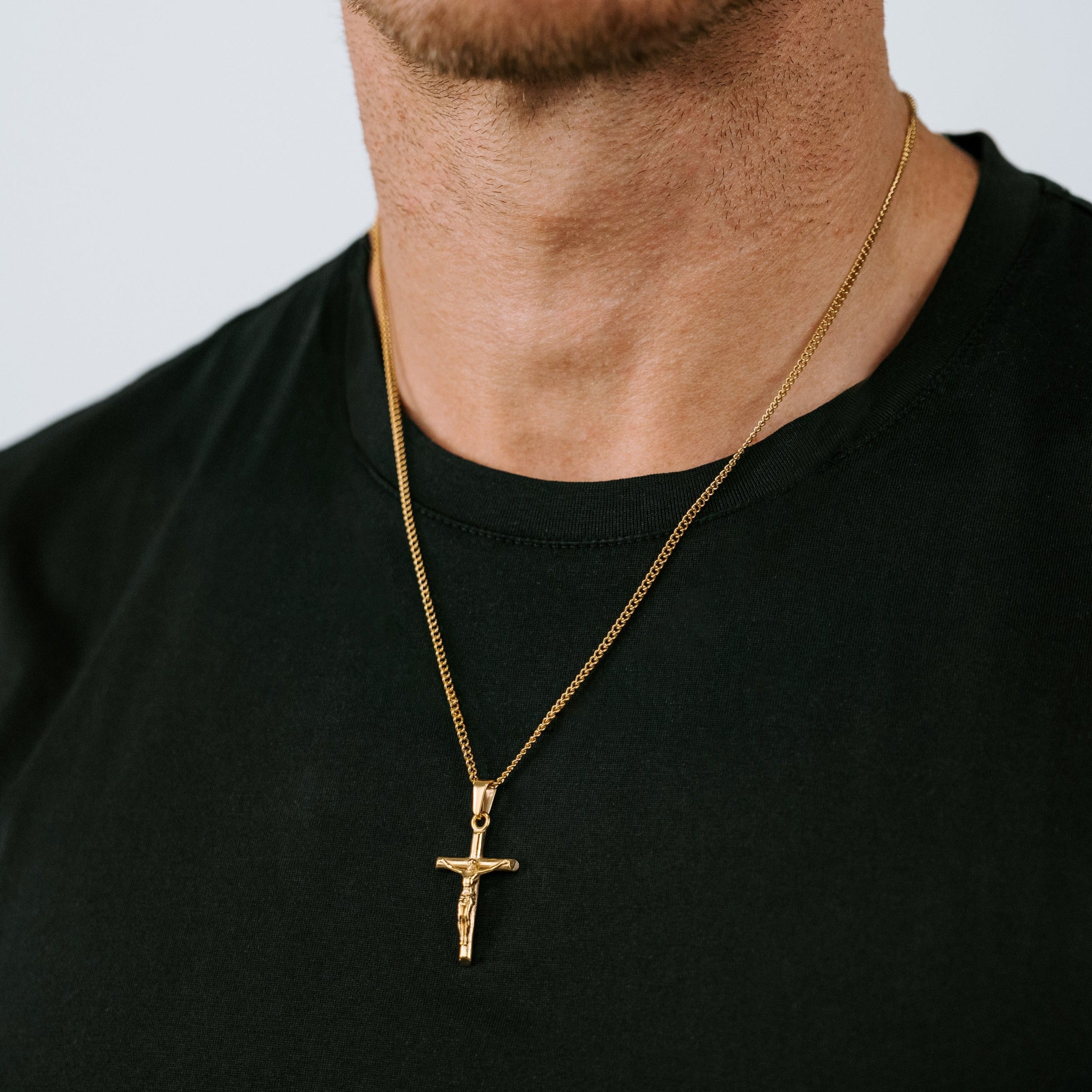 18k Gold Plated Crucifix Pendant and Cuban link chain