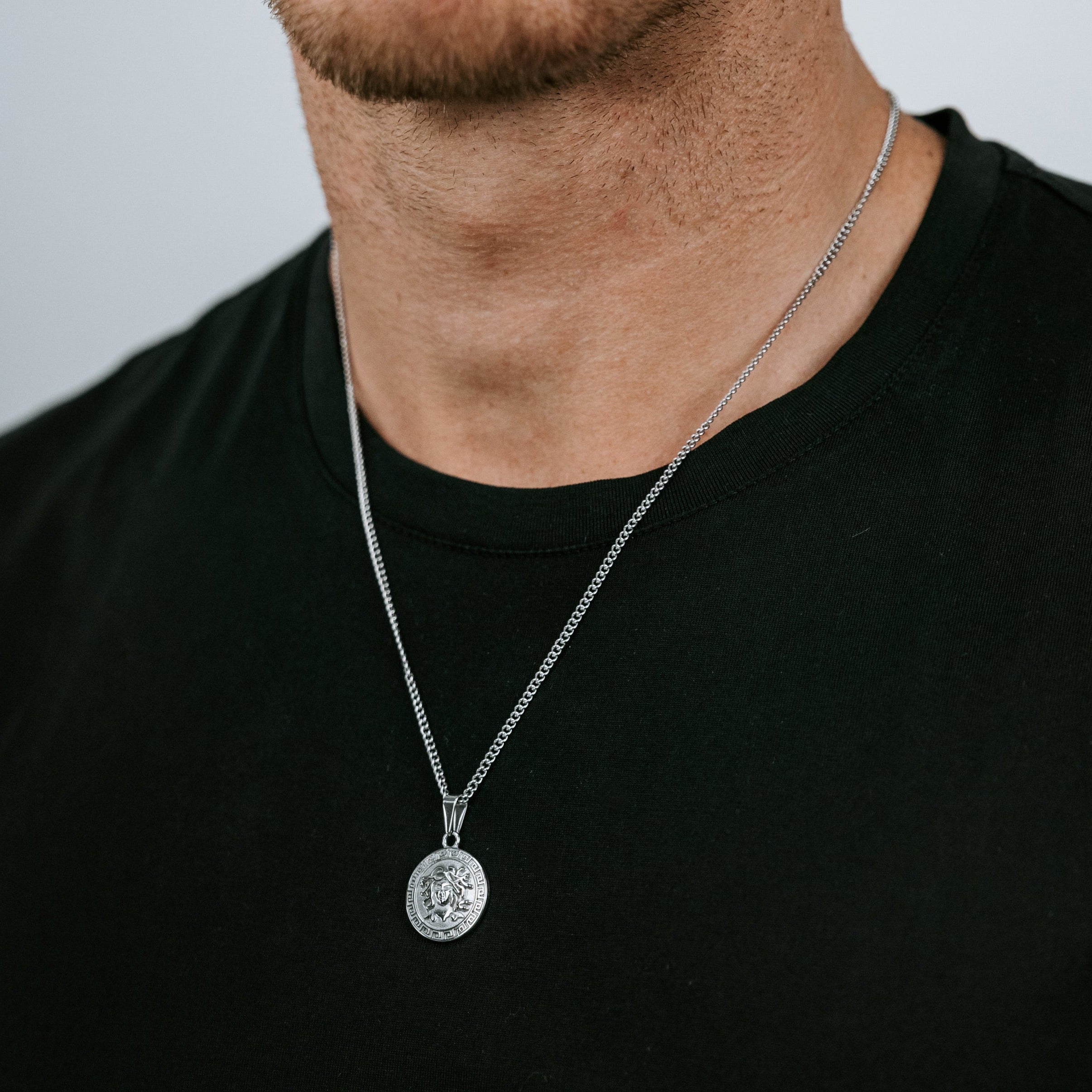 Stainless Steel Medusa Head Pendant and Chain for Men