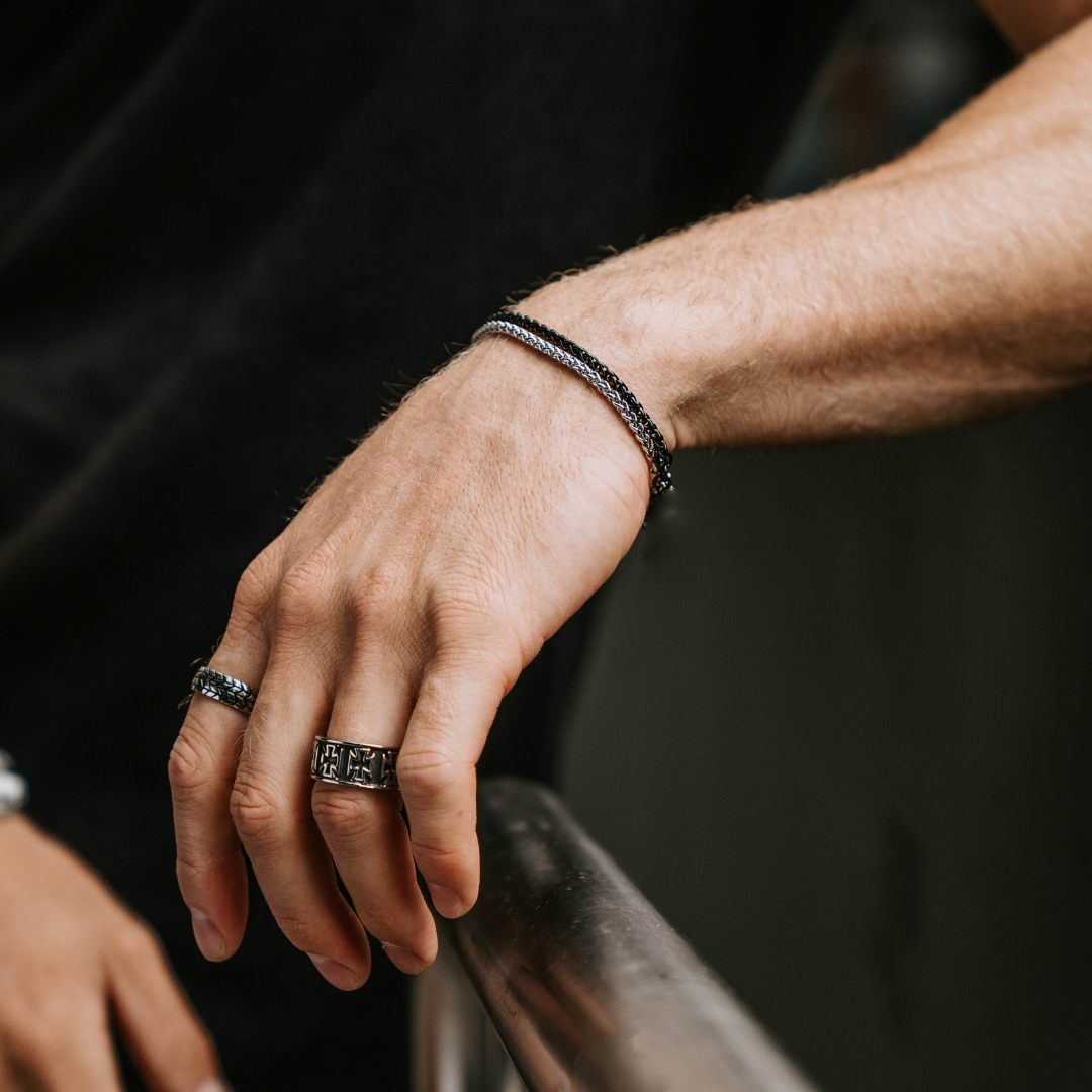jay silver and black wheat bracelet for men