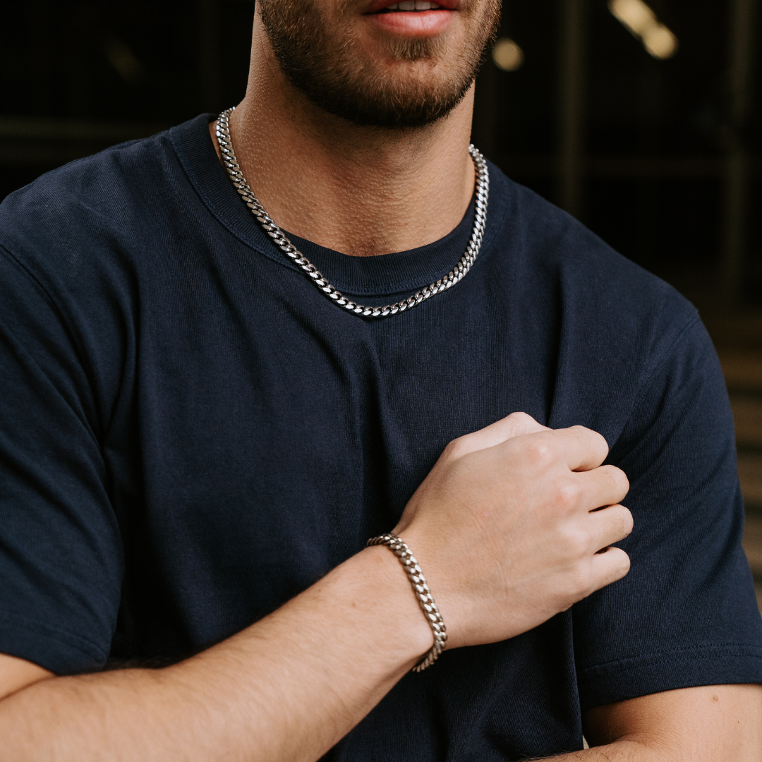 Stainless Steel Men's Cuban link Bracelet and Chain set