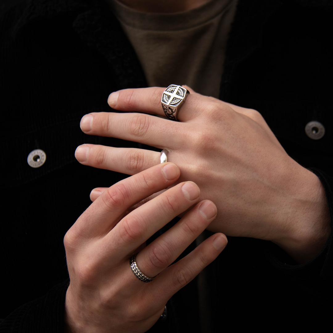 Stainless Steel Compass Embossed ring