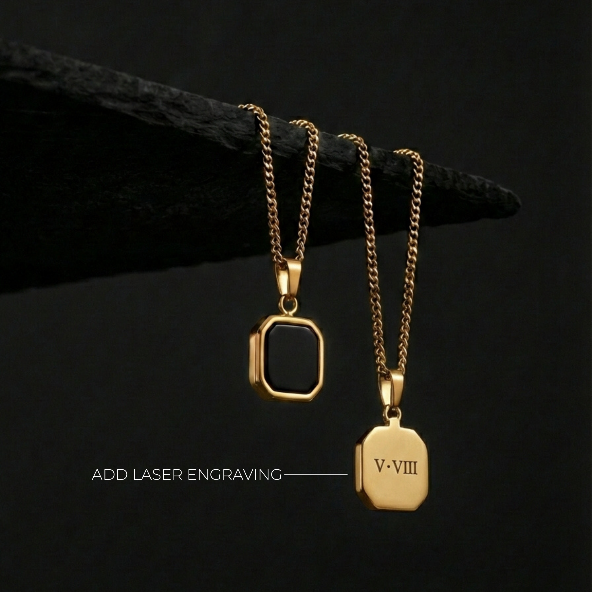 Devon 18k gold plated chain with Black Pendant Necklace