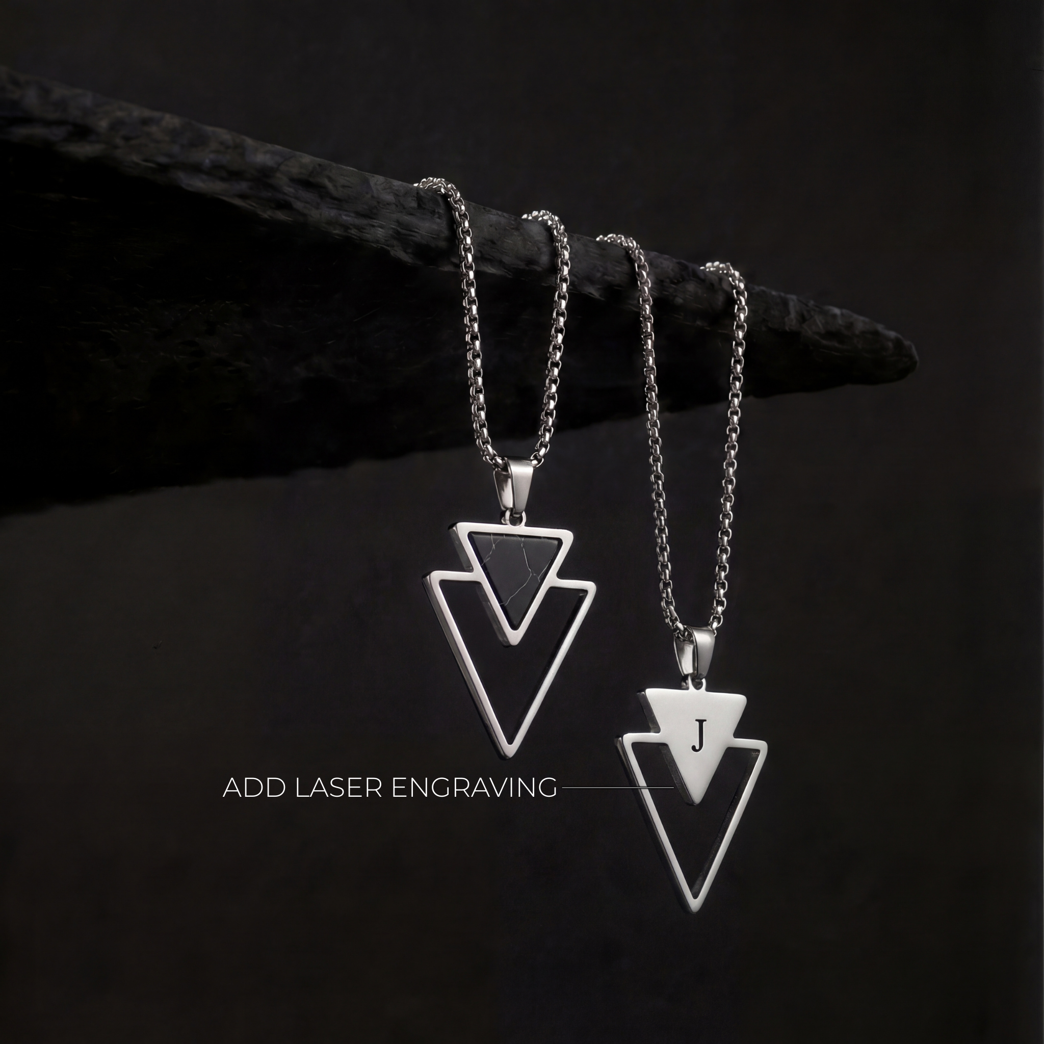 Pedro Stainless Steel Box Chain with Double triangle Onyx Pendant