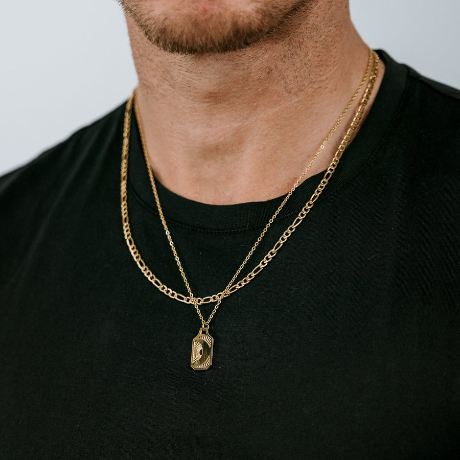 18 K Gold Plated 5mm Figaro chain and Moon pendant necklace