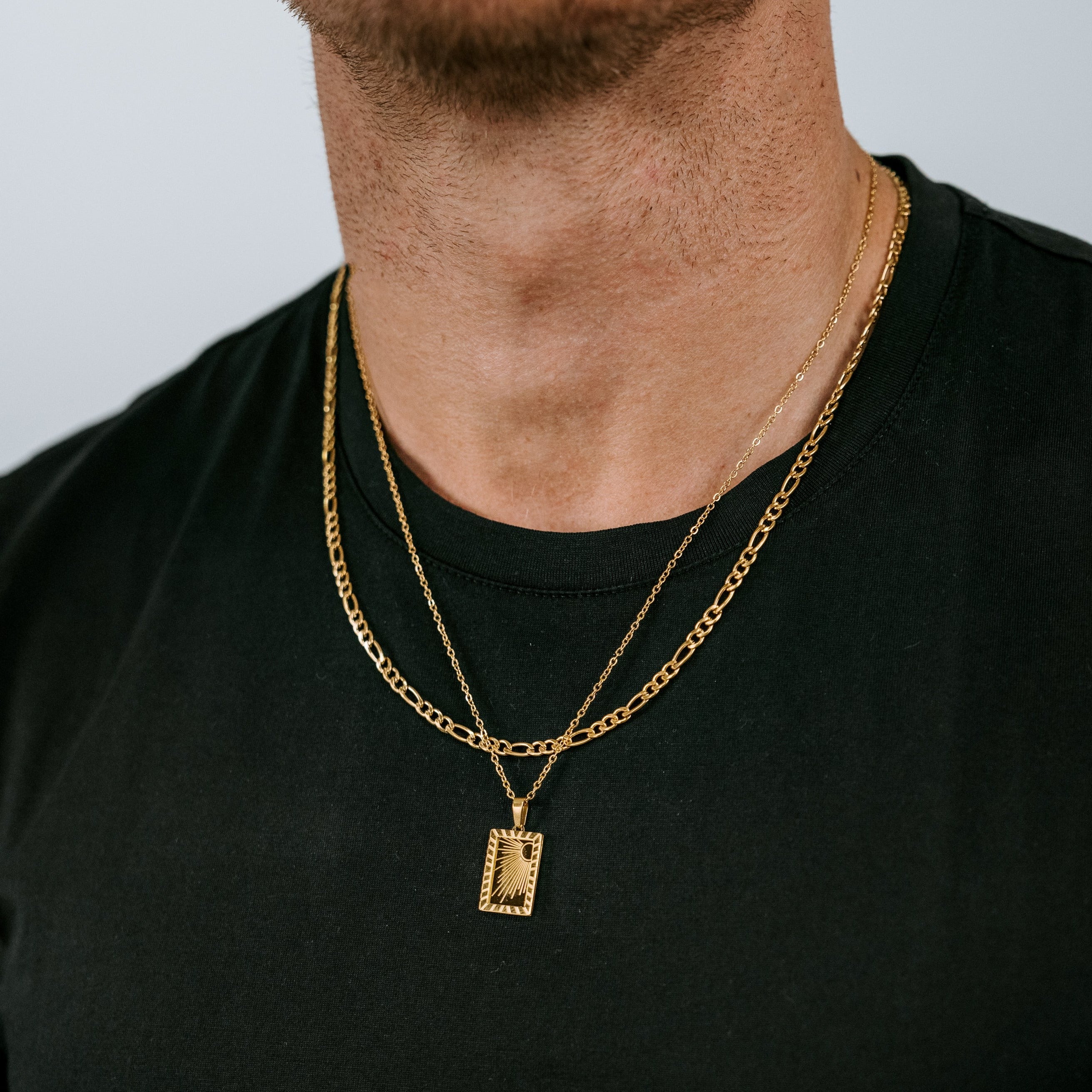 18 K Gold plated Figaro chain and Sun Pendant Necklace
