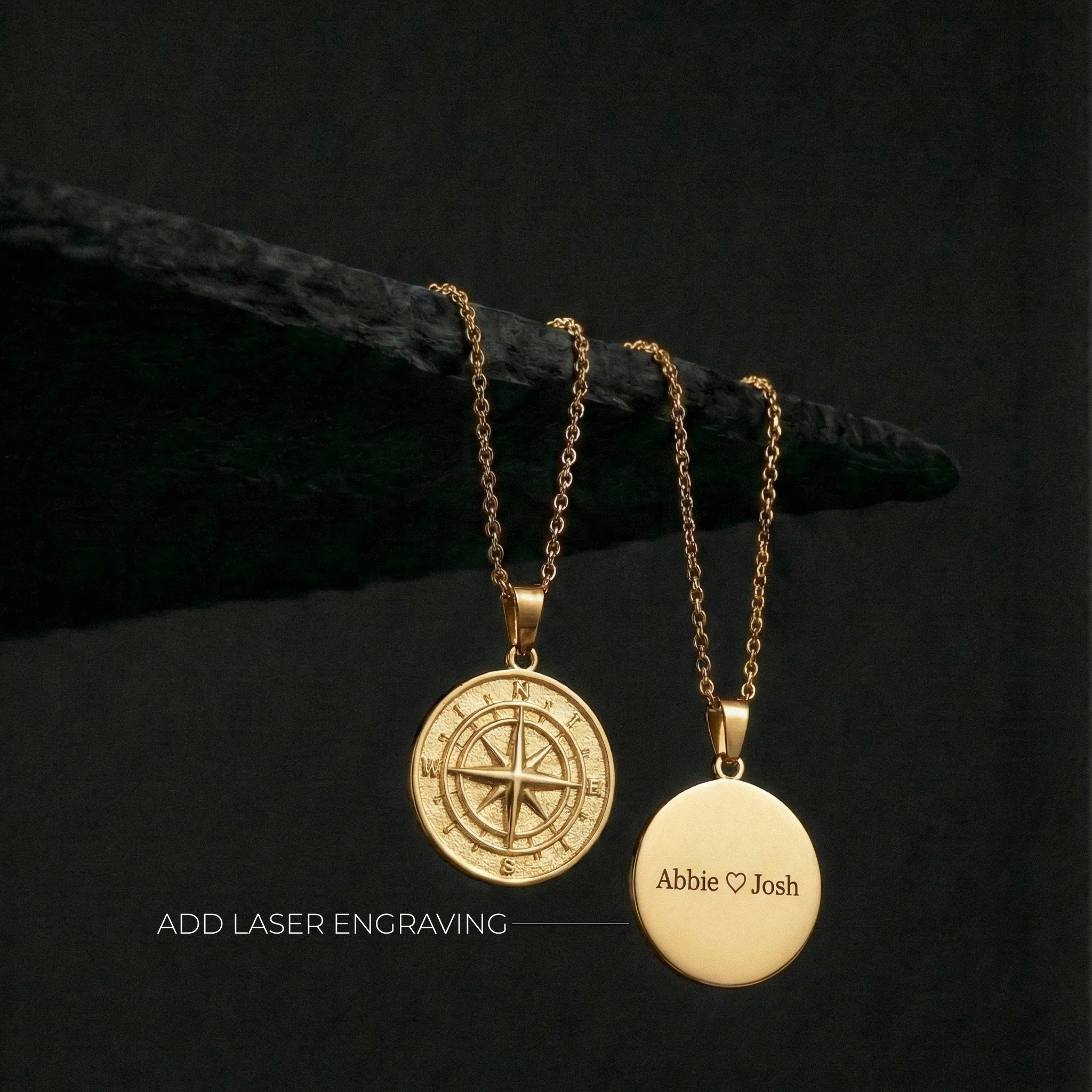 18K Gold Coated Compass Pendant and Chain for Men