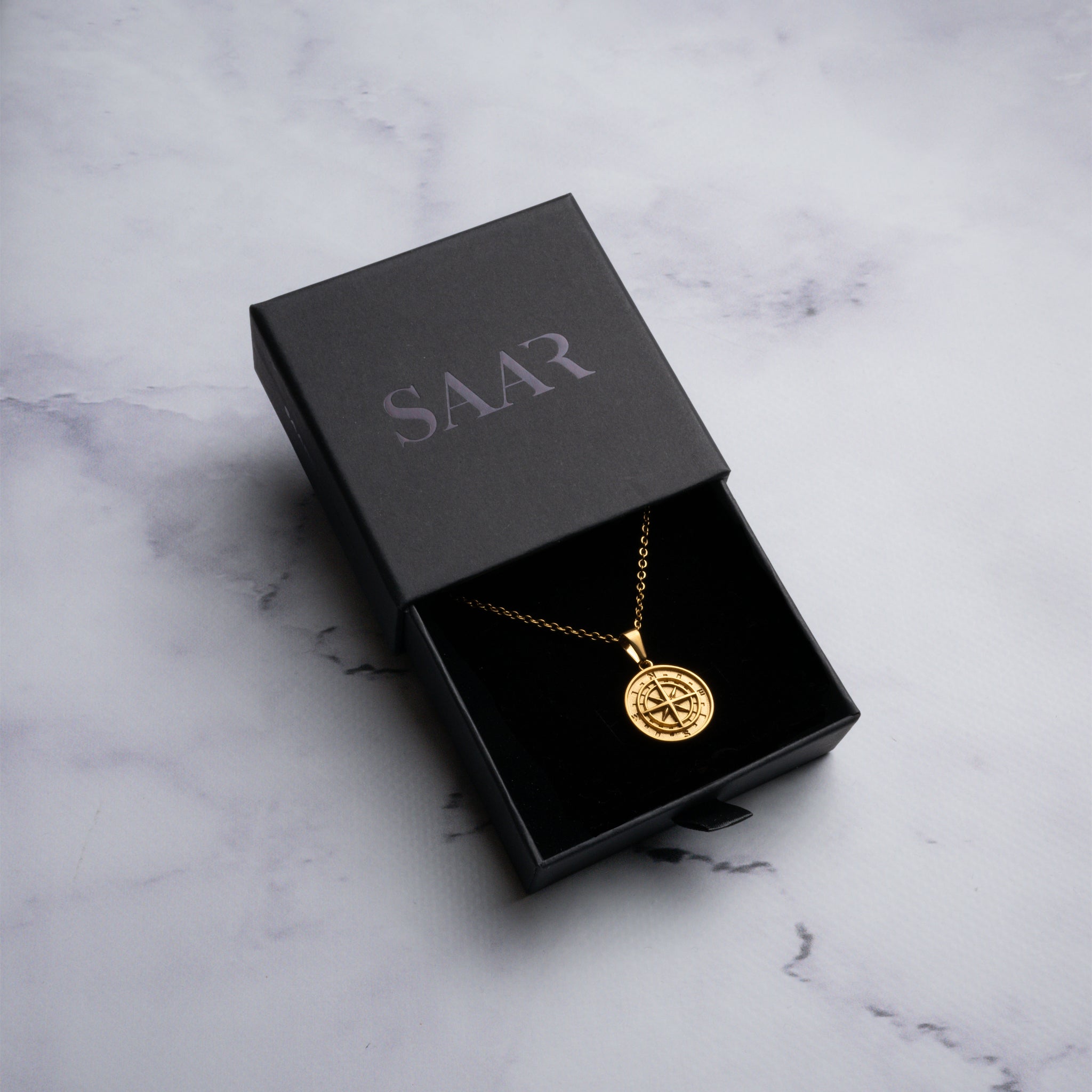 18K Gold Plated Compass Pendant and chain for Men
