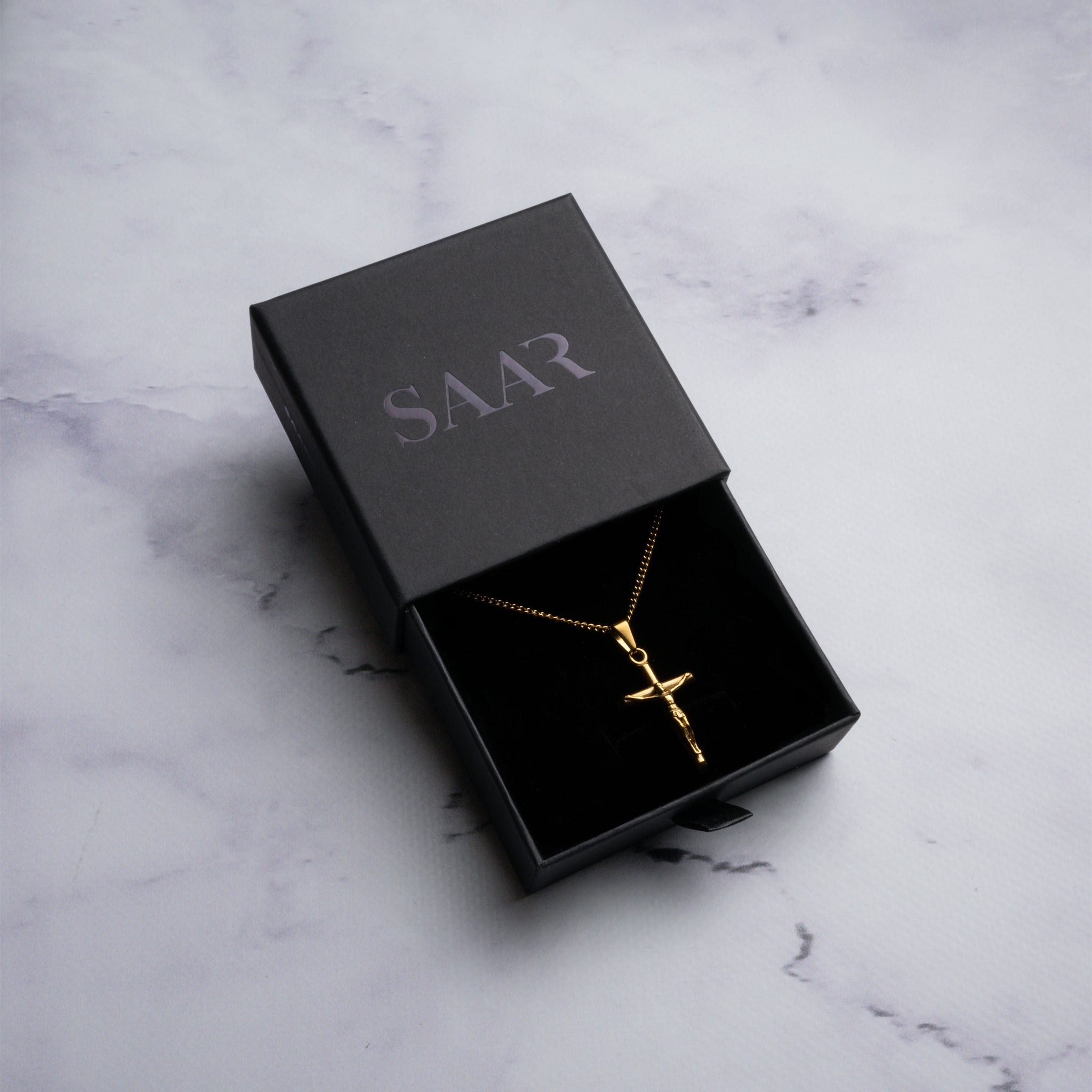 18K Gold Plated Crucifix Pendant and Chain for Men