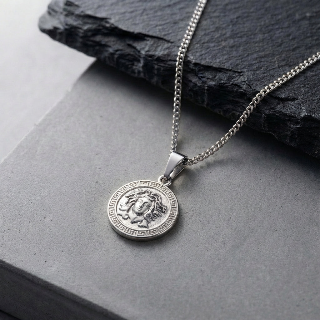 Stainless Steel Medusa Head Pendant and chain For Men
