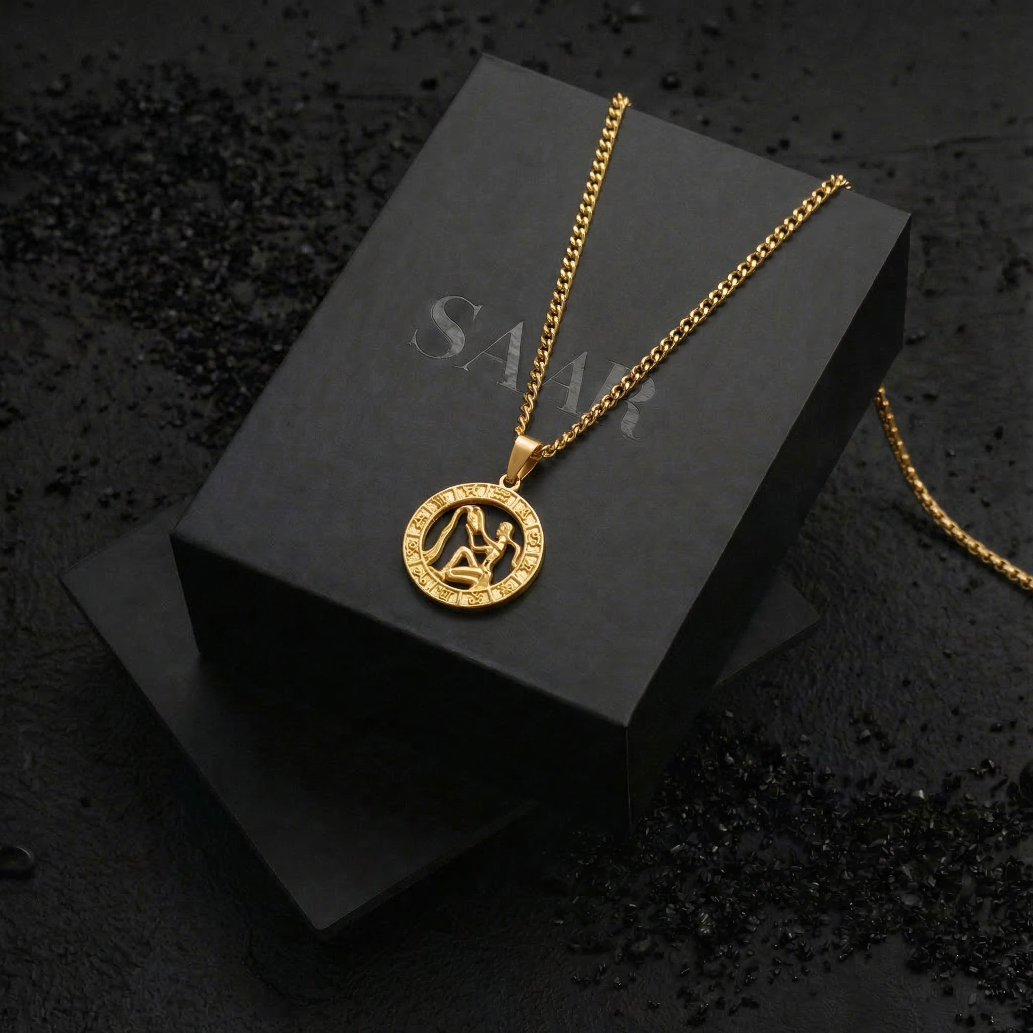 18K Gold Coated Aquarius Pendant and Chain