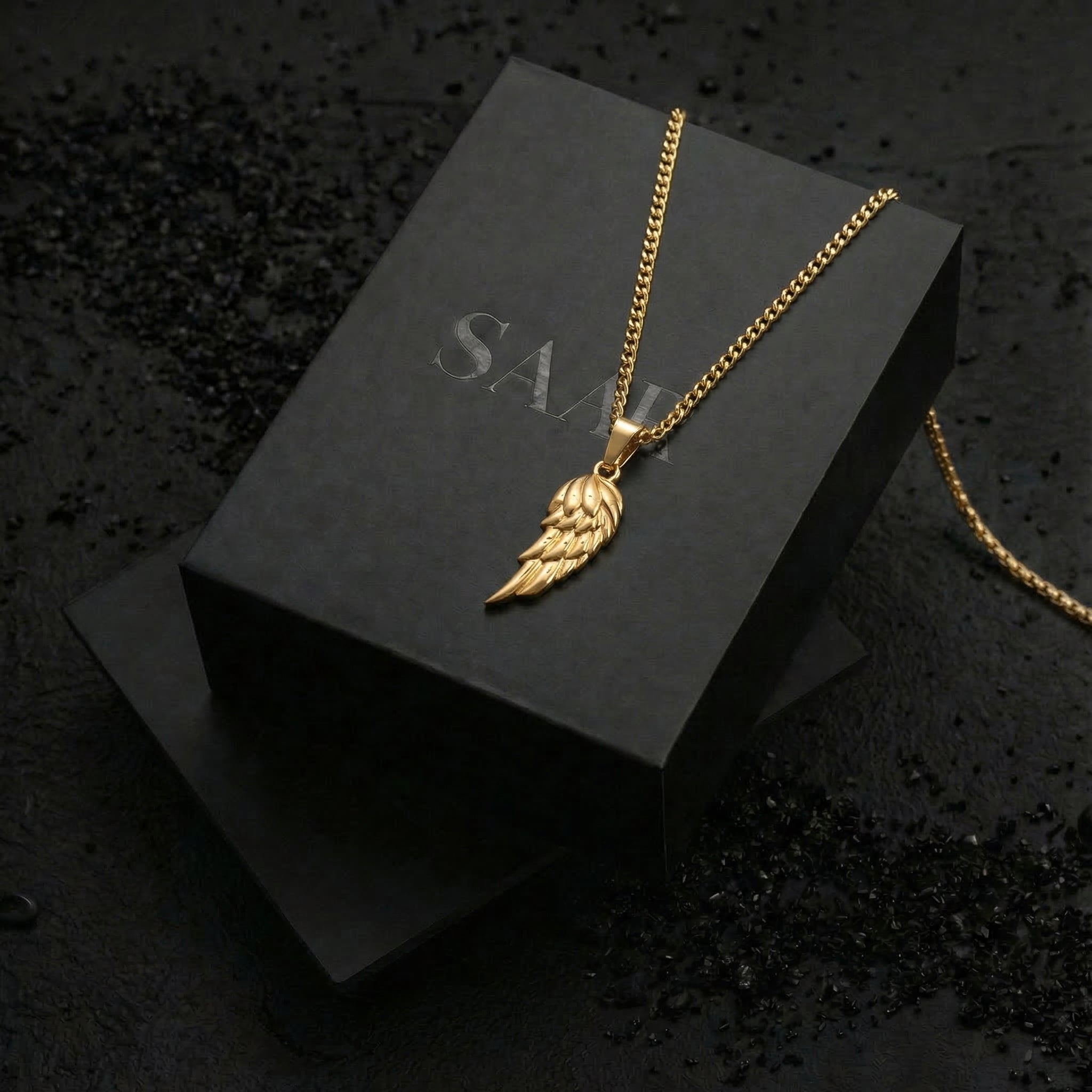 18K Gold Plated Angel Wing Pendant and Chain for Men